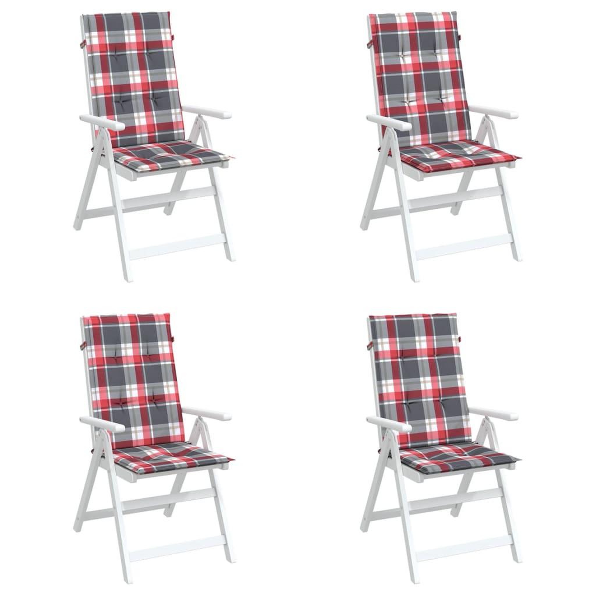 Voir la diapositive 4 : VIDAXL Coussins de chaise jardin dossier haut lot de 4 carreaux rouges
