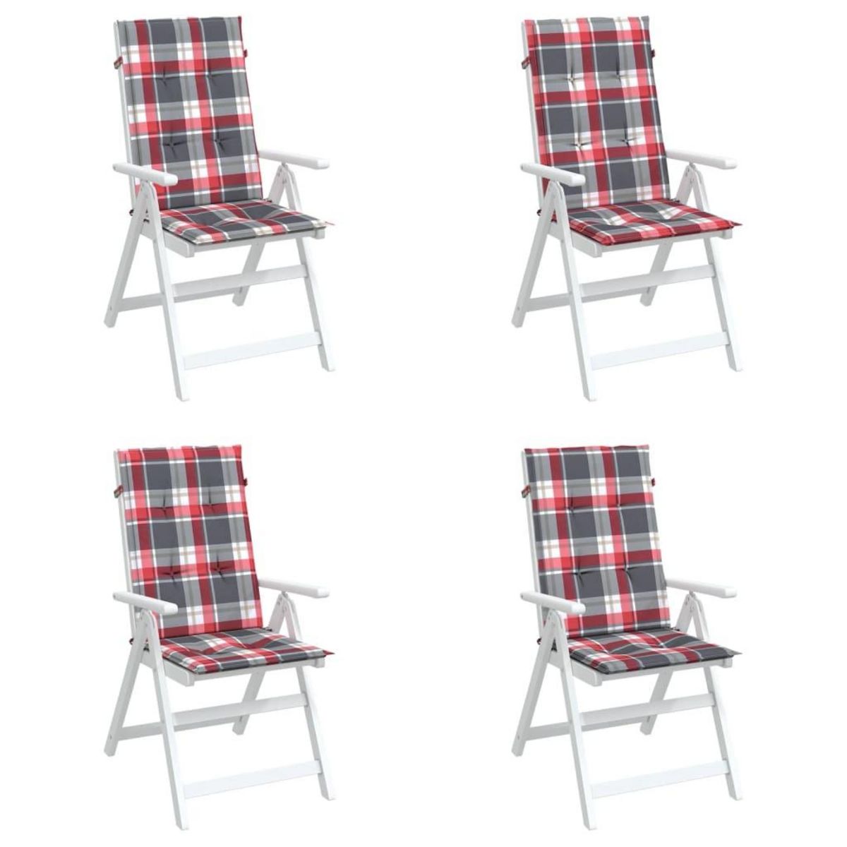VIDAXL Coussins de chaise jardin dossier haut lot de 4 carreaux rouges