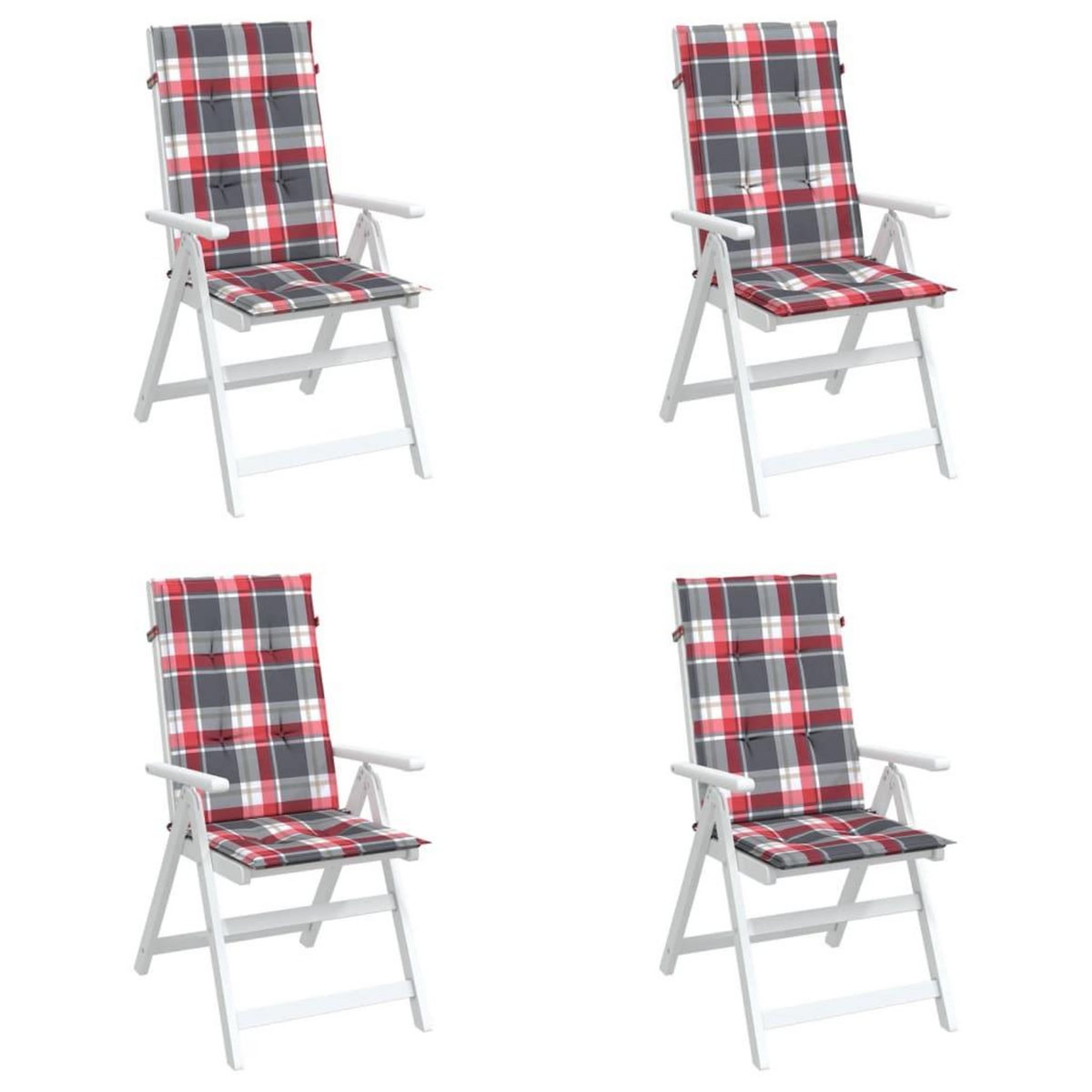 VIDAXL Coussins de chaise jardin dossier haut lot de 4 carreaux rouges