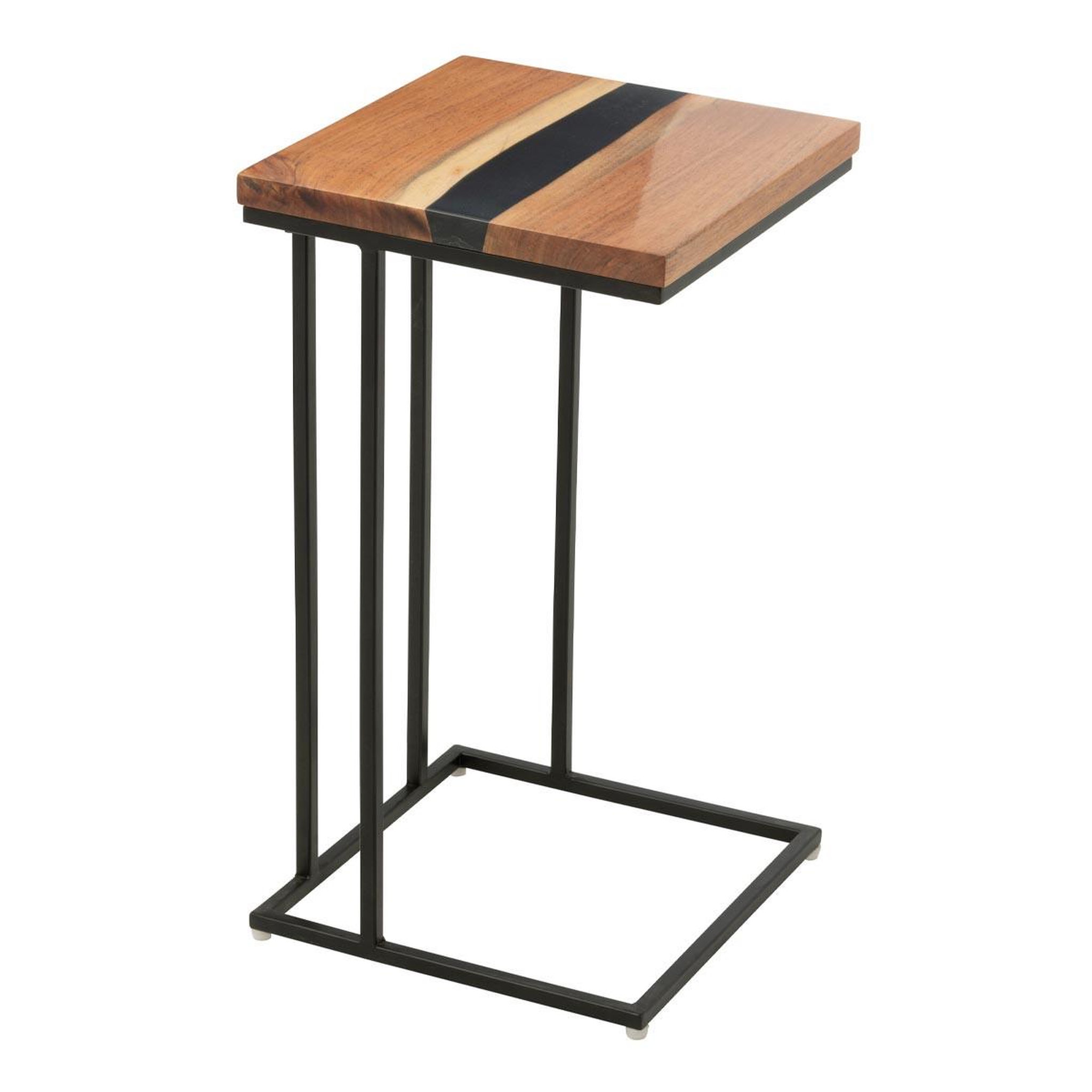 J-LINE Table d'appoint carrée en bois  douglas  55cm naturel & noir