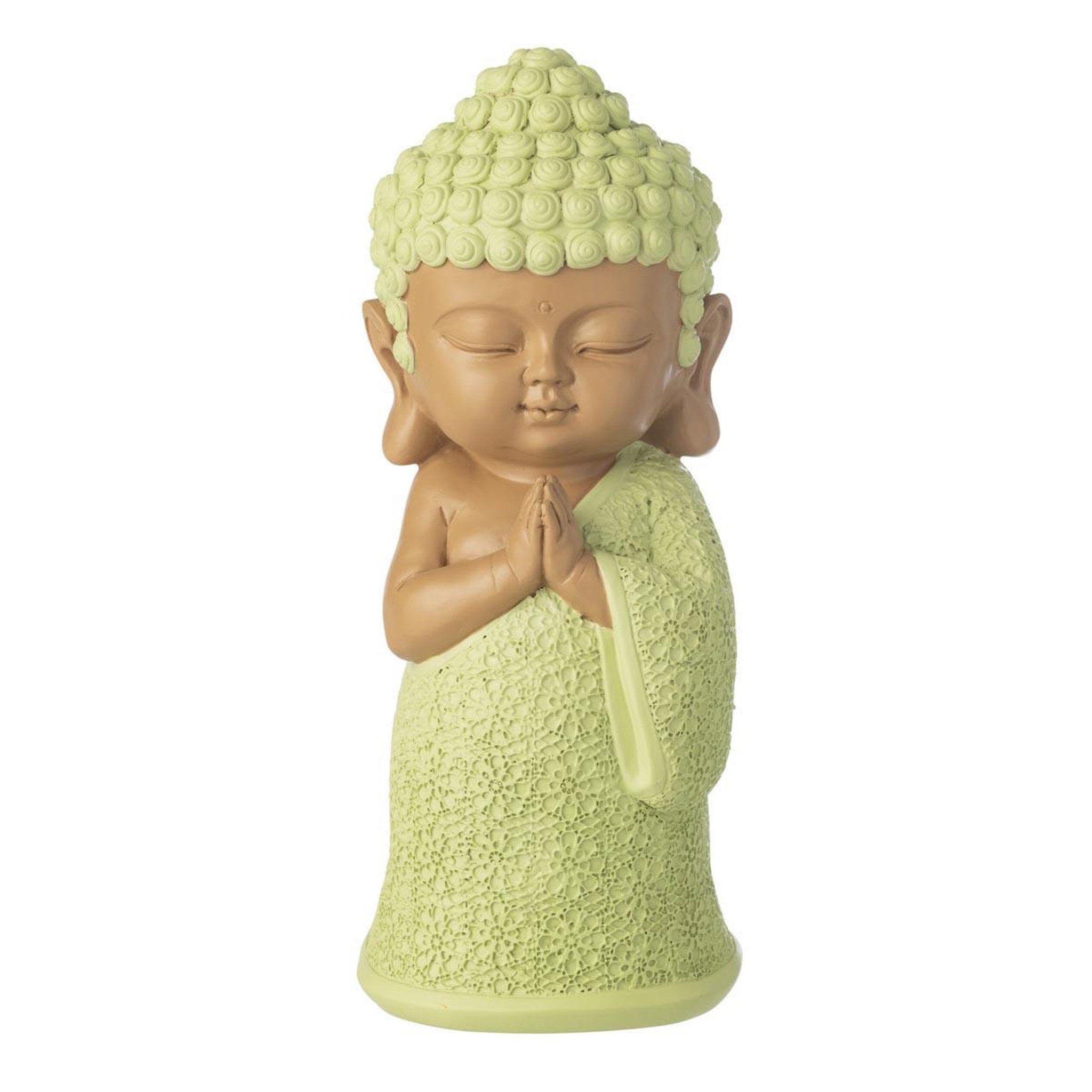 J-LINE Statuette déco moine priant  boudhi  32cm vert