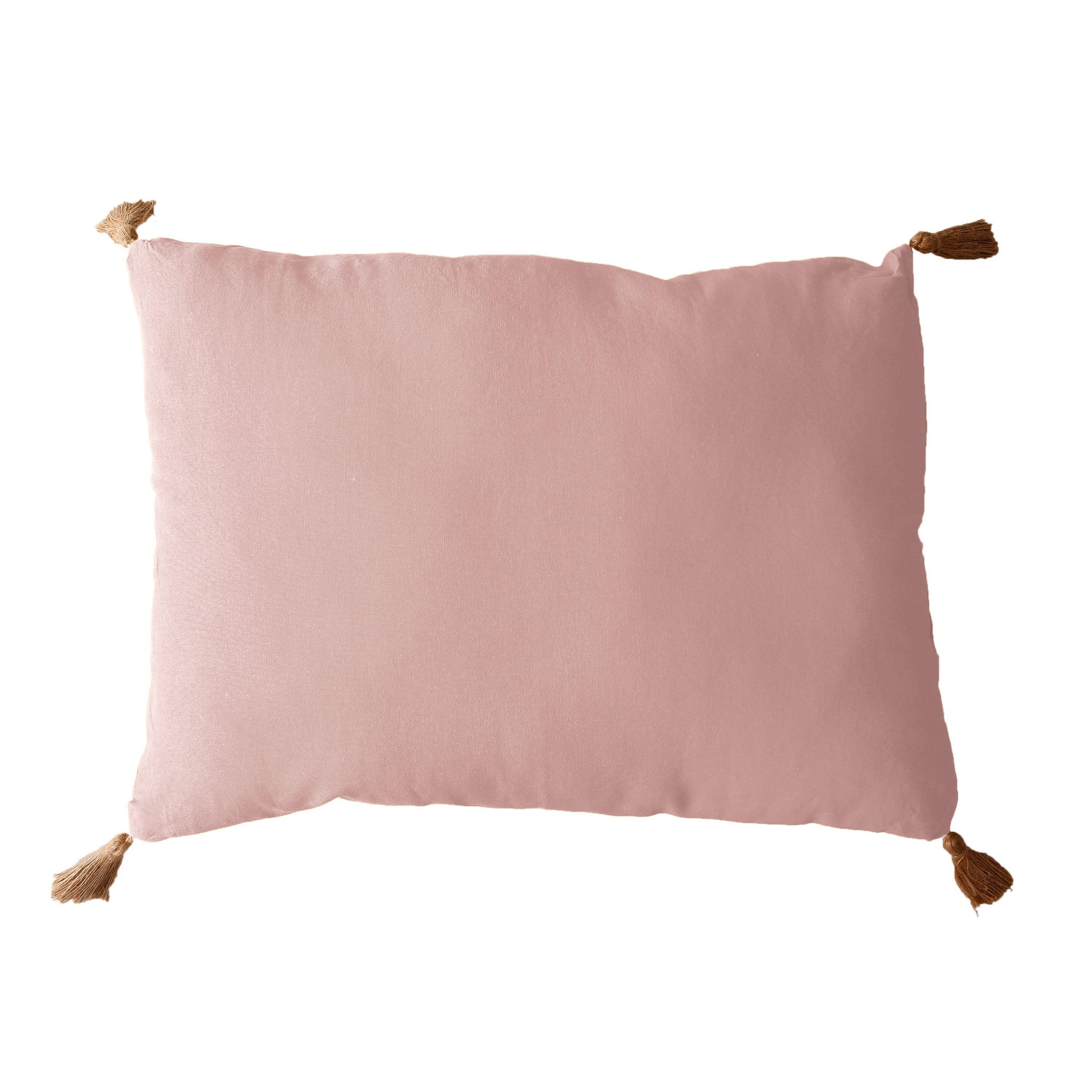 Voir la diapositive 1 : TOILINUX Coussin rectangulaire Panama avec 4 pompons en jute - 70 cm x 50 cm - Vert Argile