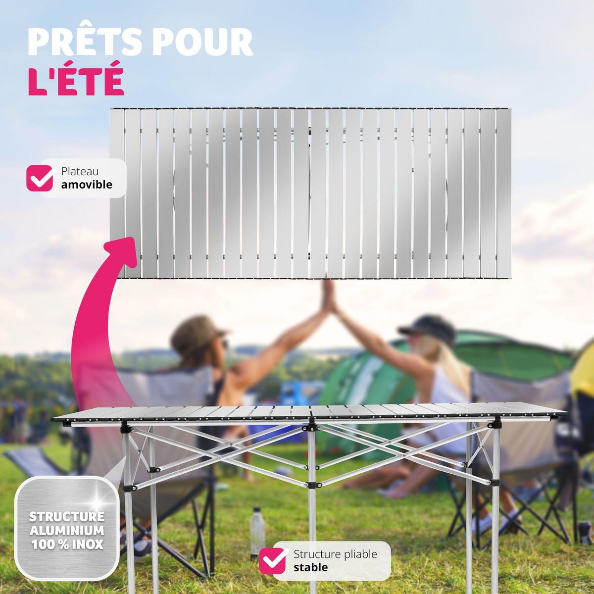 tectake Table de camping pliable gris