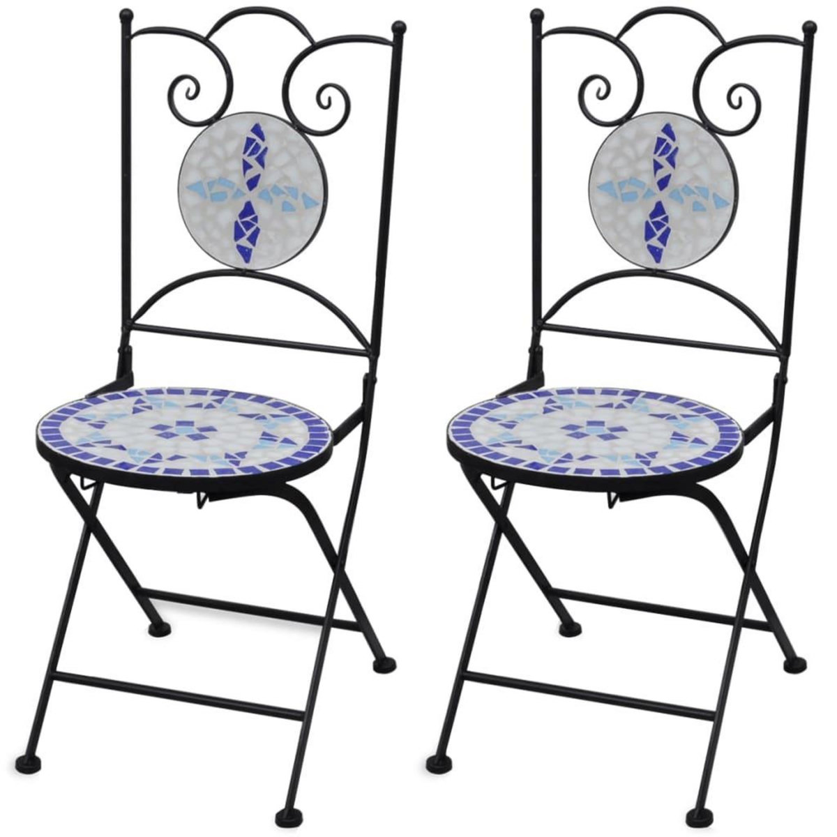 VIDAXL Chaises pliables de bistro lot de 2 Ceramique Bleu et blanc