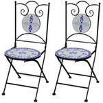 VIDAXL Chaises pliables de bistro lot de 2 Ceramique Bleu et blanc