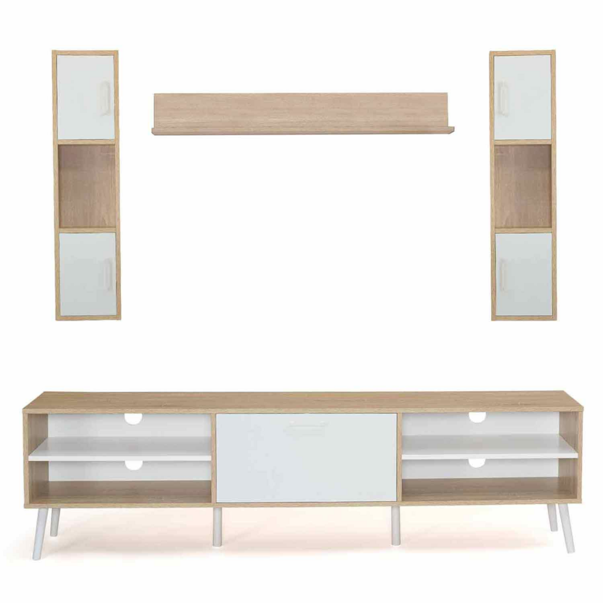 ID MARKET Ensemble meuble TV 180 cm et étagères HOUSTON bois et blanc