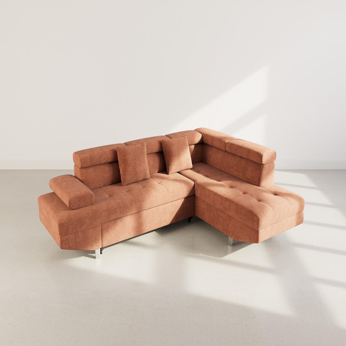 BEST MOBILIER Margaux - canapé d'angle droit 5 places convertible avec coffre et têtières réglables en velours texturé