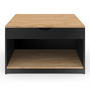 Voir la diapositive 4 : ID MARKET Table basse plateau relevable carrée ELEA avec coffre bois noir et façon hêtre