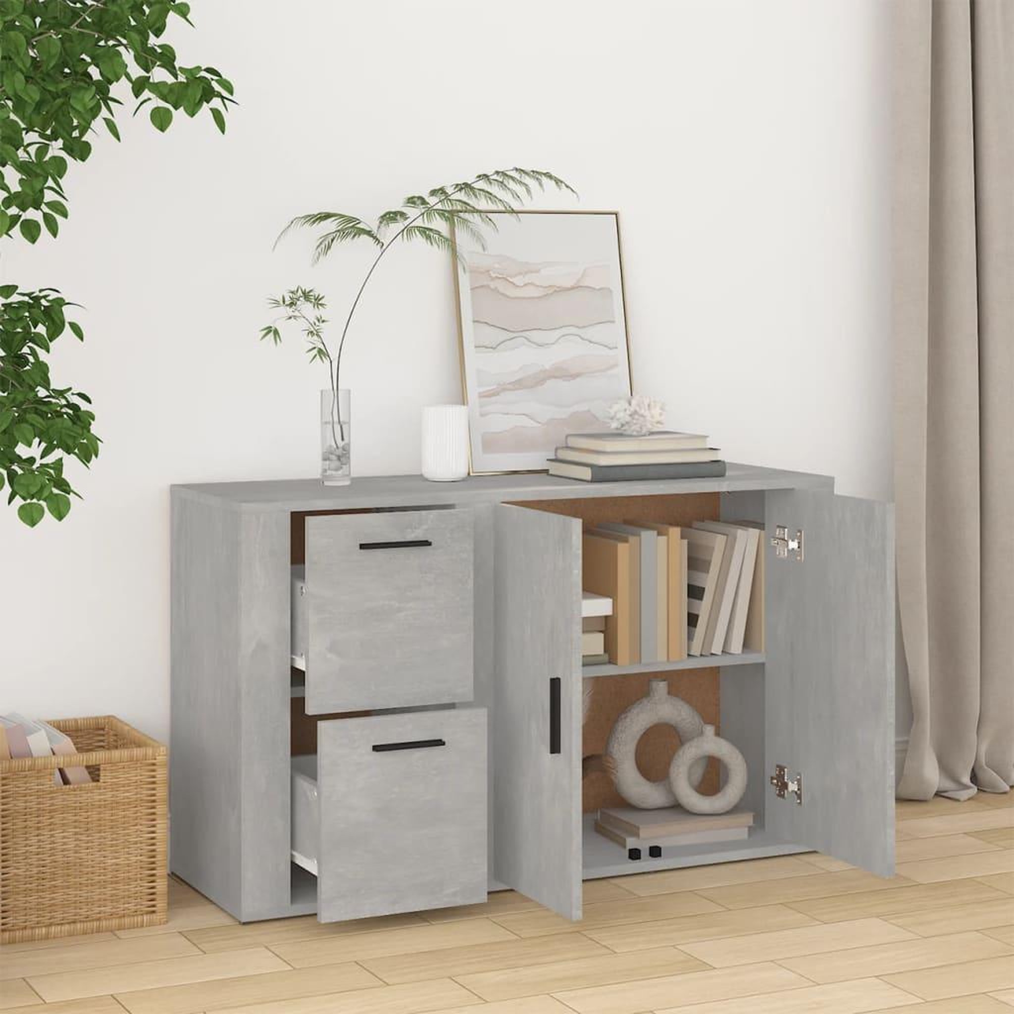 Voir la diapositive 3 : VIDAXL Buffet Gris beton 100x33x59,5 cm Bois d'ingenierie