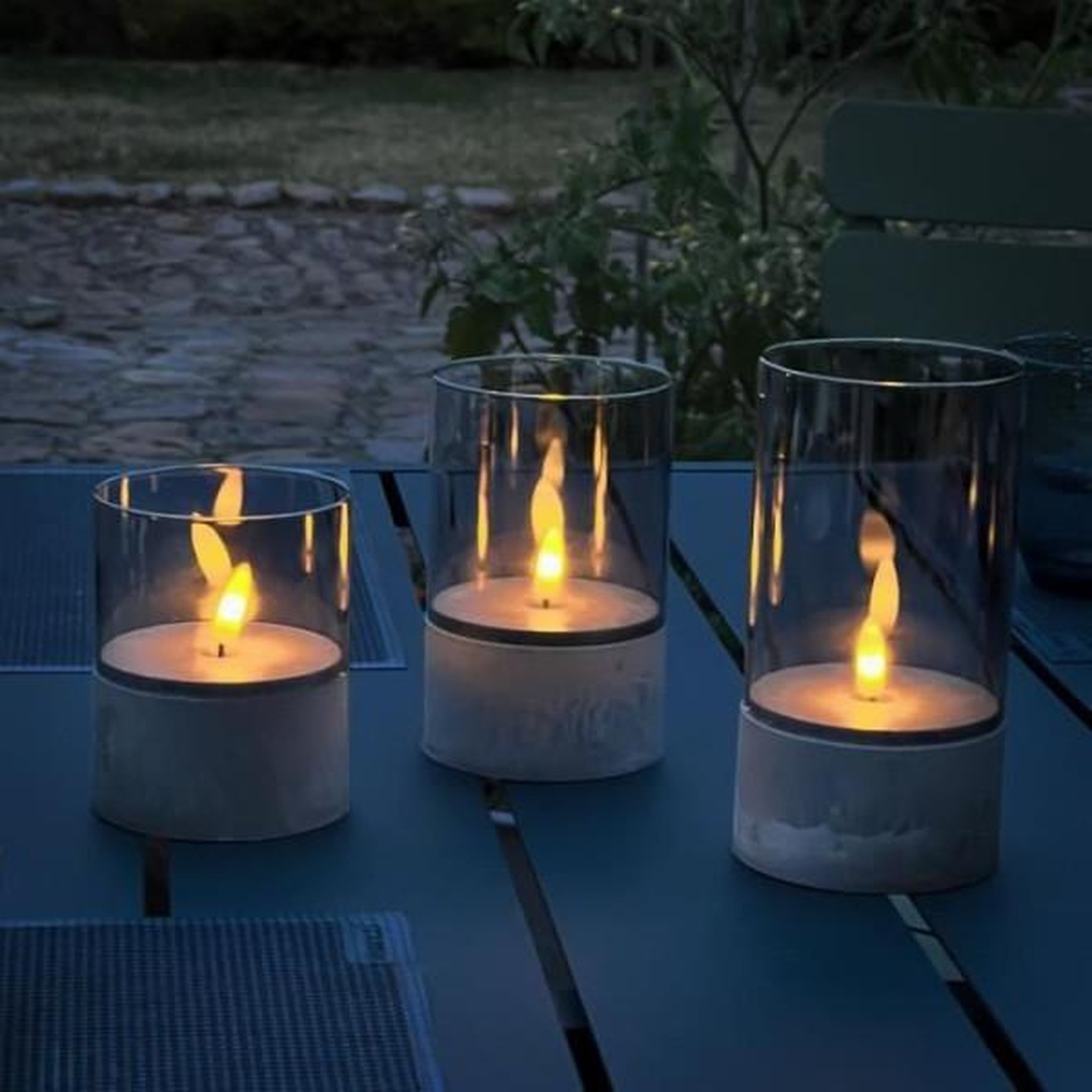 BRILLIANT Lot 3 Lampes a poser LED BOUGIE BRILLIANT - 2500K - Plastique et verre - Gris et verre fumé