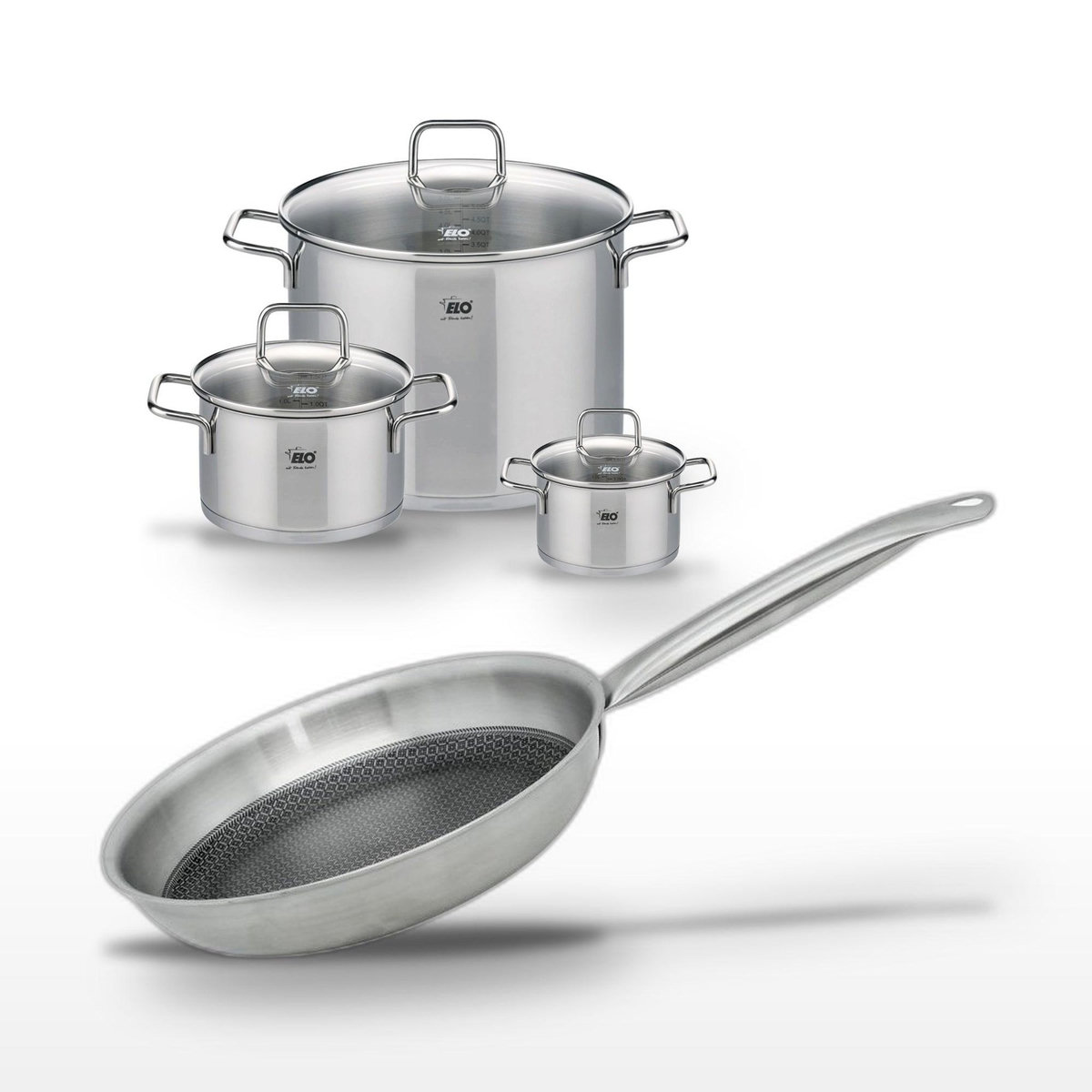 ELO Lot de 3 Faitouts 14/20/26cm & Poêle 24cm Elo Relief Solution