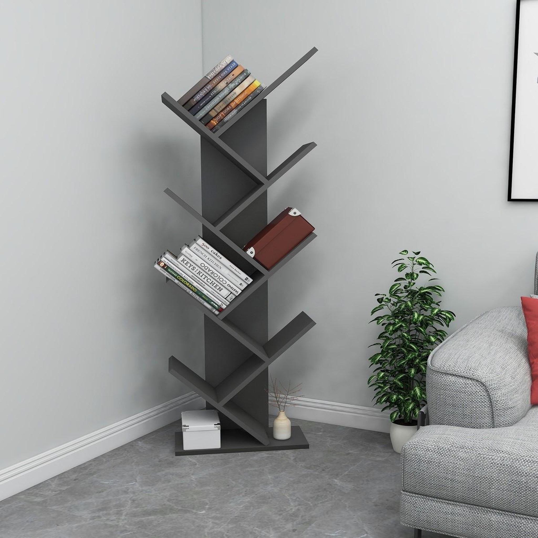 Voir la diapositive 3 : Habitat et Jardin Bibliothèque en bois  Hitit  - 46 x 22 x 128 cm - Gris anthracite
