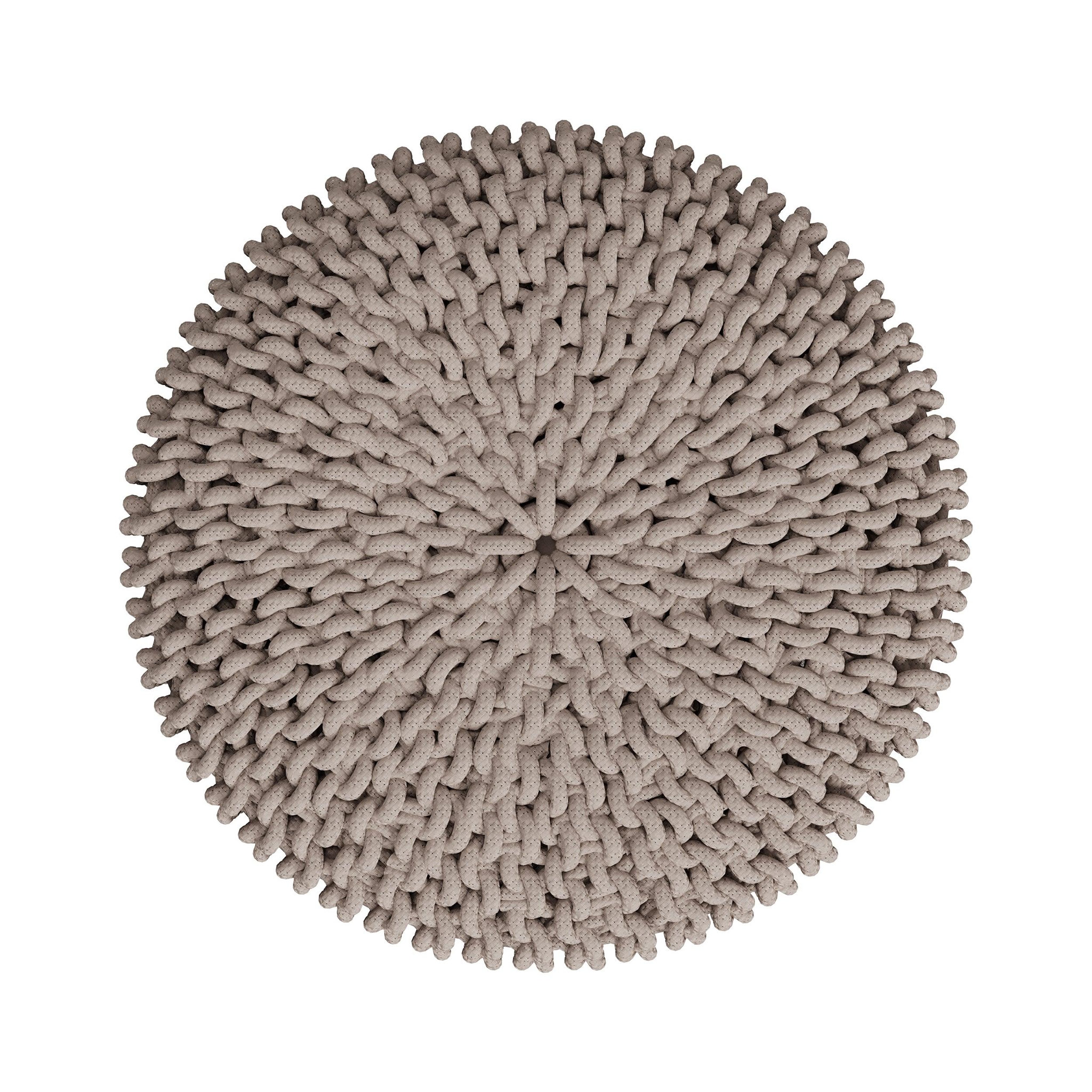 Voir la diapositive 6 : MAISON PAVANE Petit tabouret rond en tricot coton gris clair et pieds en bois-lisa