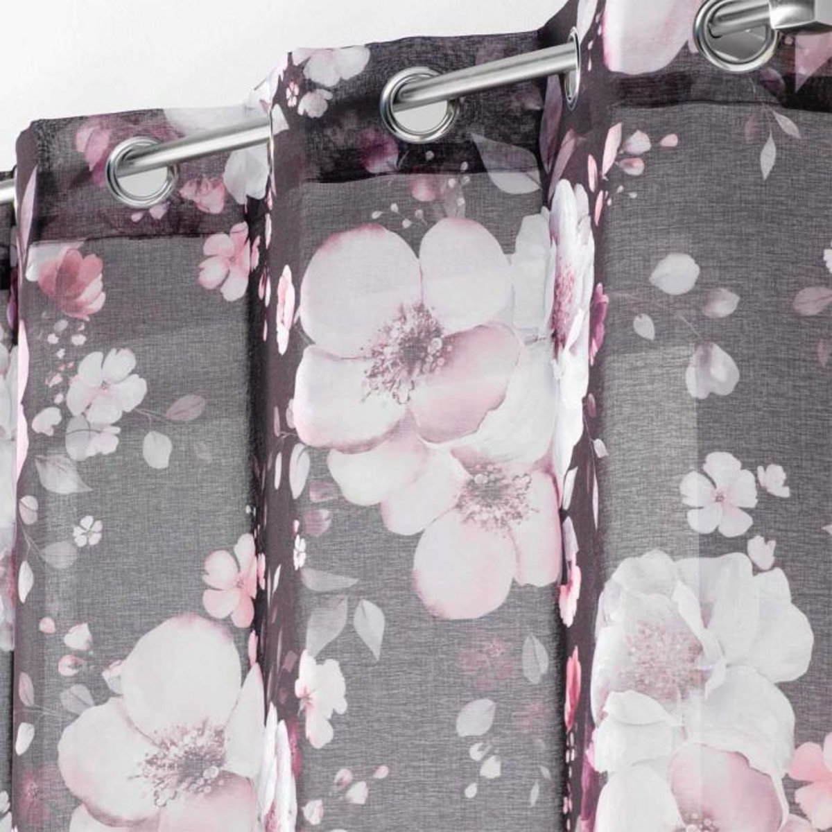 Paris Prix Rideau Voilage à Œillets  Velvet Flower  140x280cm Noir