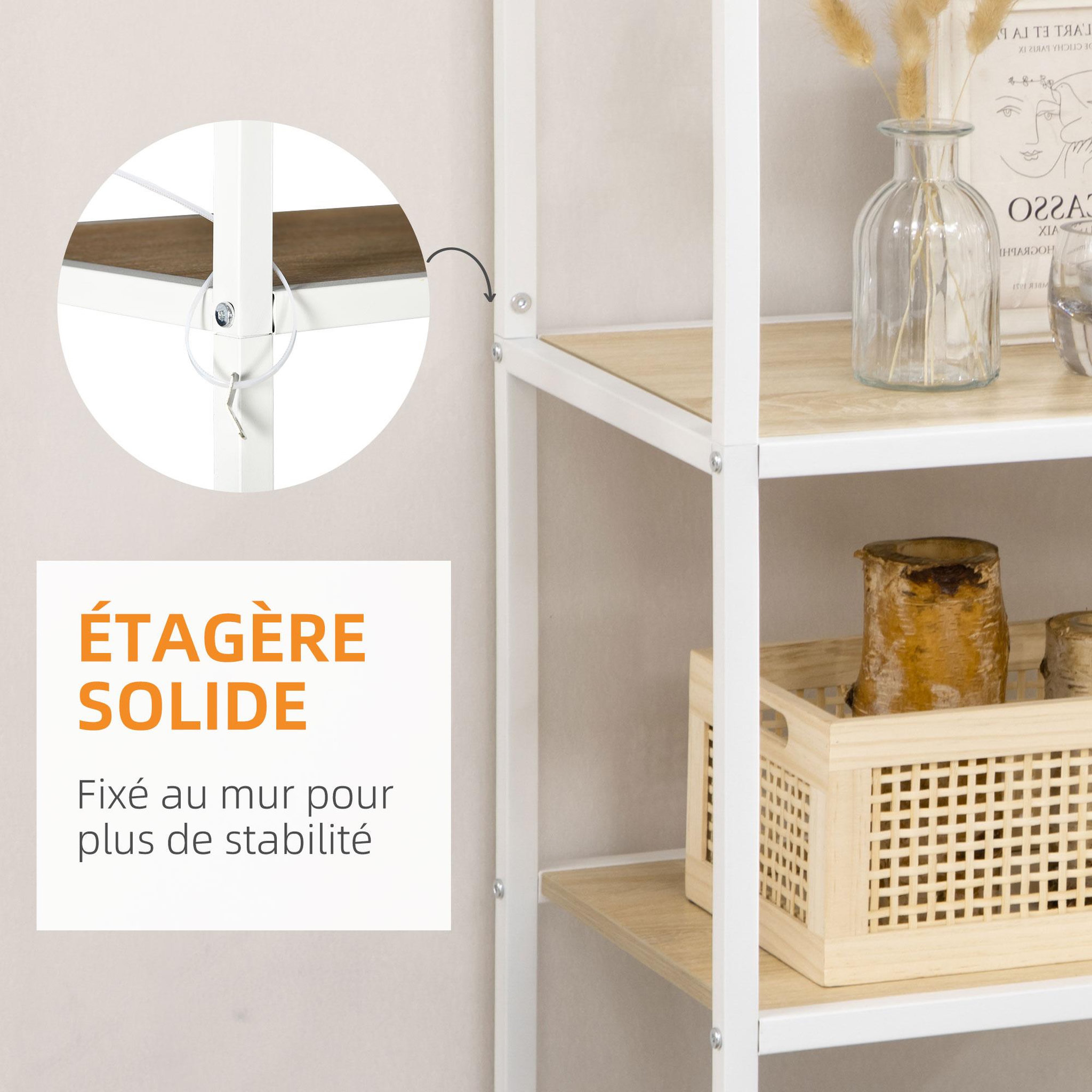 Voir la diapositive 6 : HOMCOM Bibliothèque étagère de rangement à 7 niveaux style industriel acier bois clair