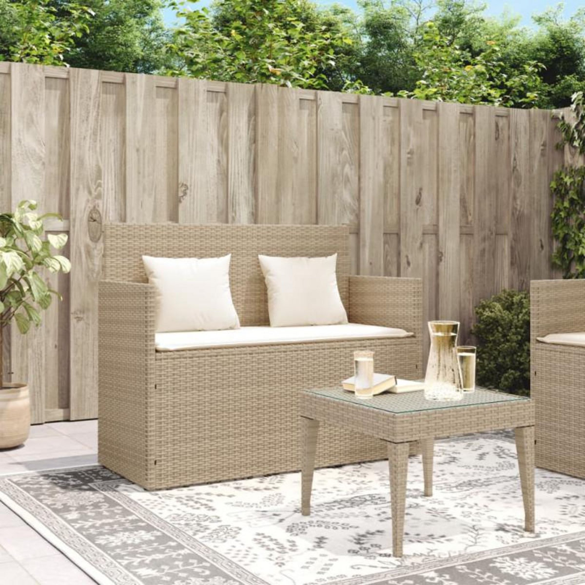 VIDAXL Banc de jardin avec coussins beige résine tressée