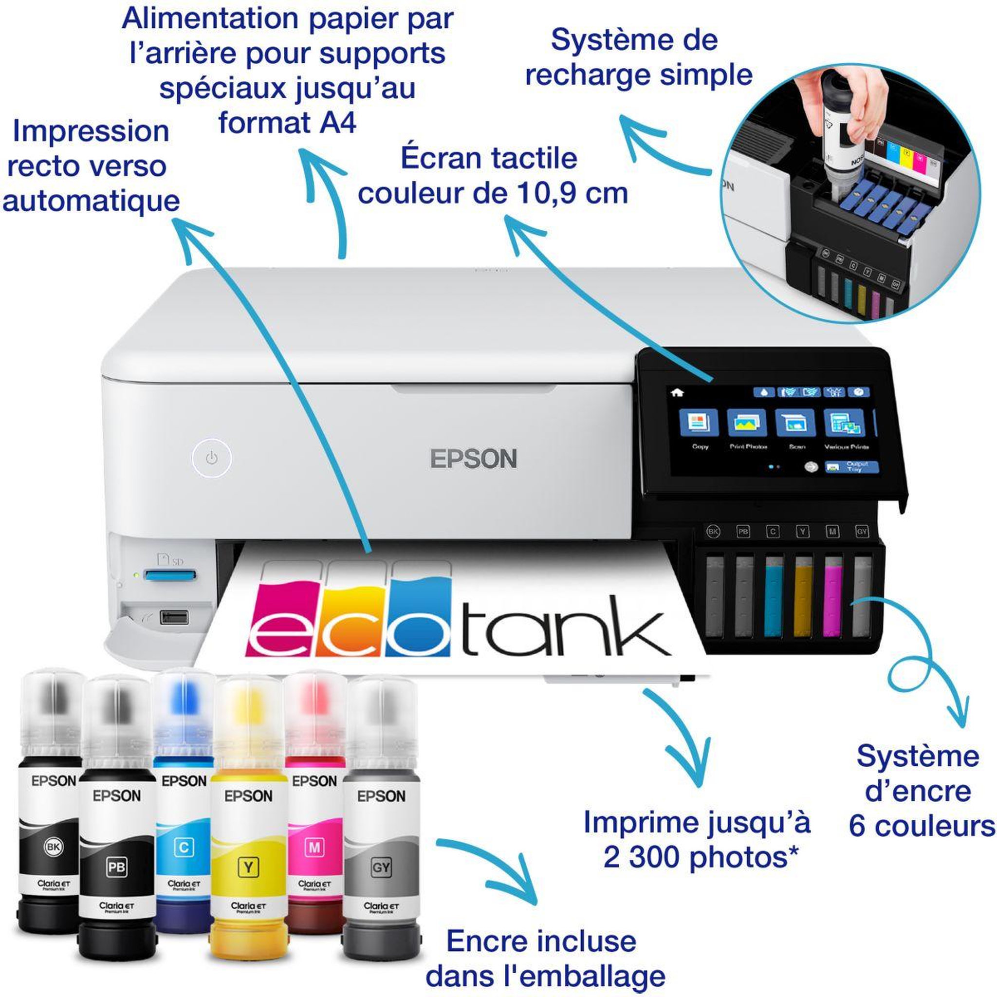 Voir la diapositive 2 : Epson Imprimante jet d'encre ecotank et-8500