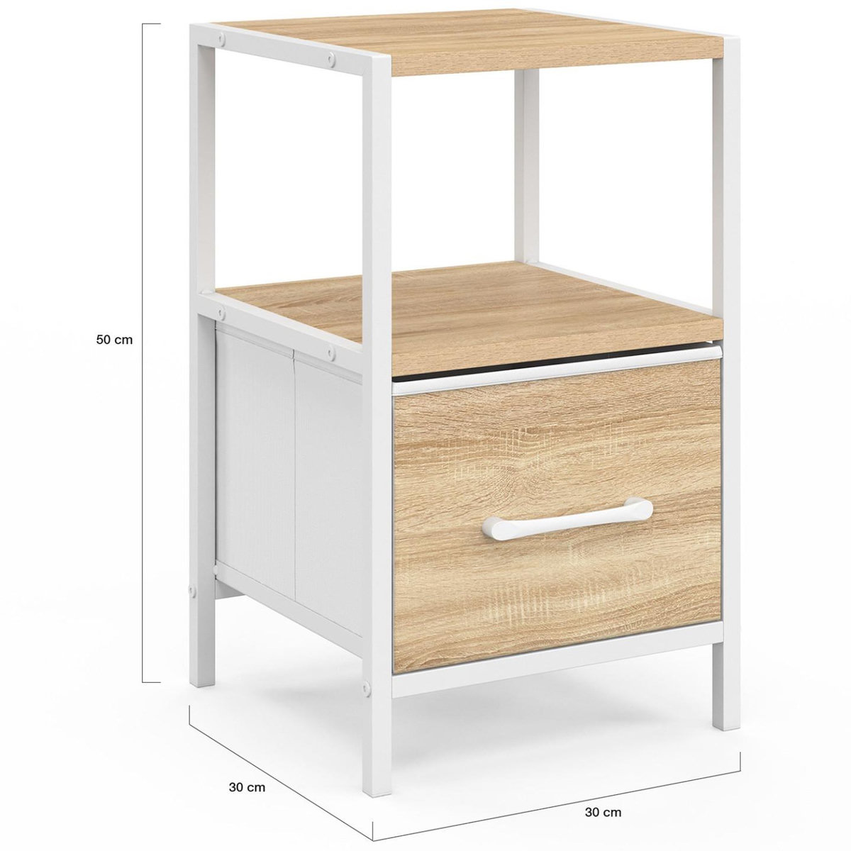 ID MARKET Lot de 2 tables de chevet UTAH 1 tiroir et 1 niche bois et blanc