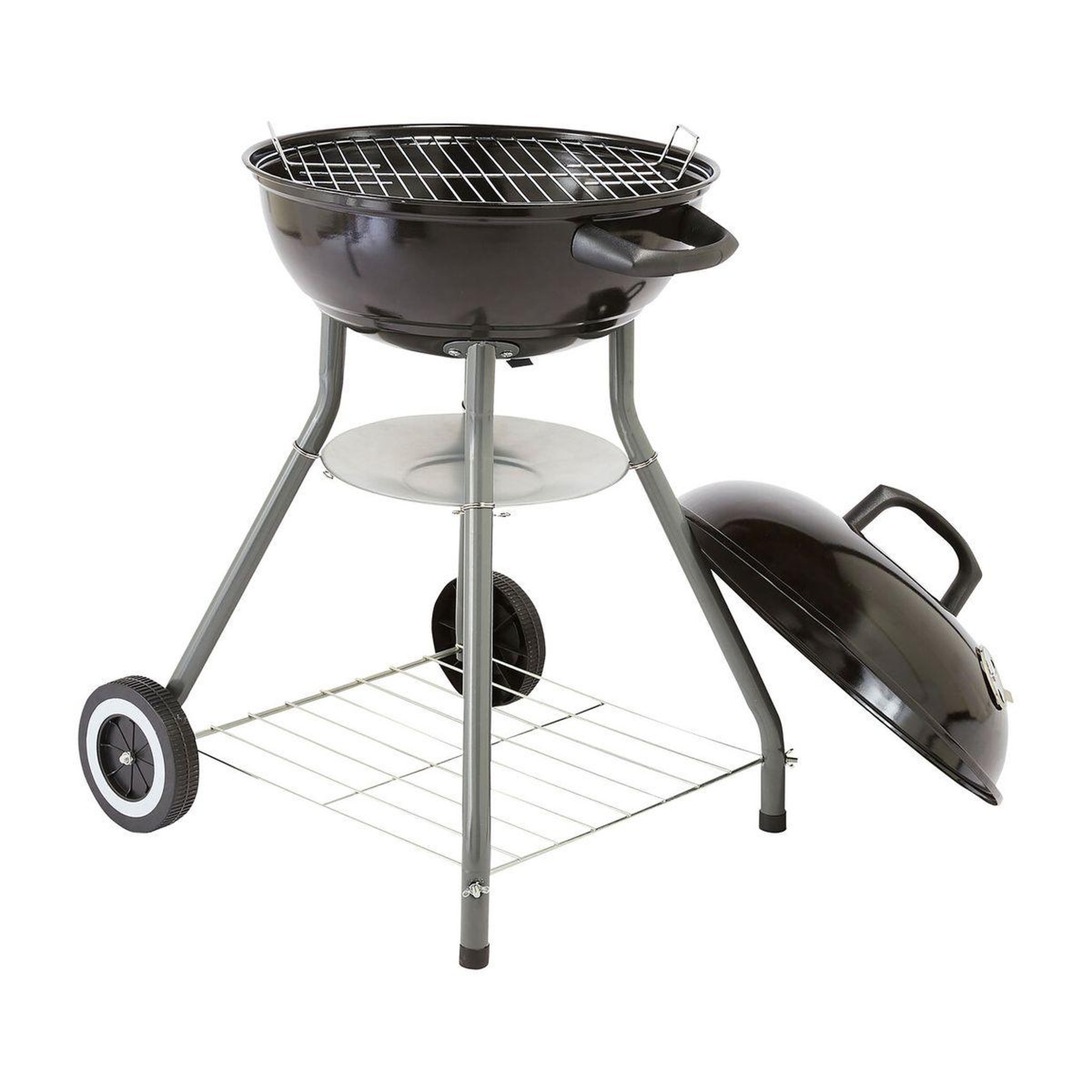 Voir la diapositive 3 : GARDENSTAR Barbecue charbon de bois en acier émaillé avec roues 