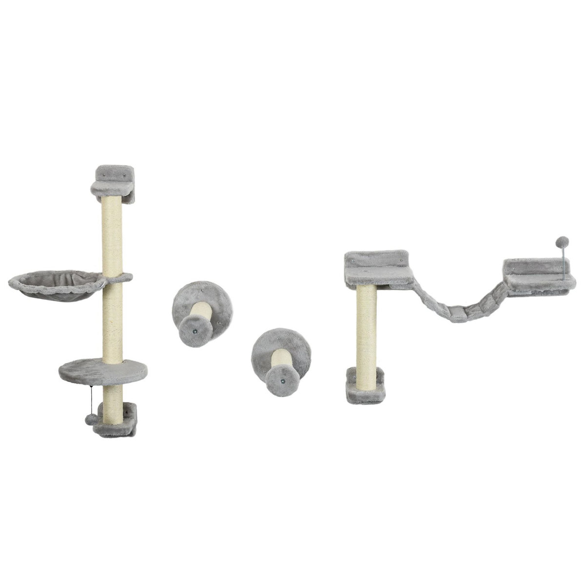 PAWHUT Mur d'escalade pour chat - arbre à chat design mural - griffoirs, plateformes, panier, hamac, jeux boules - gris