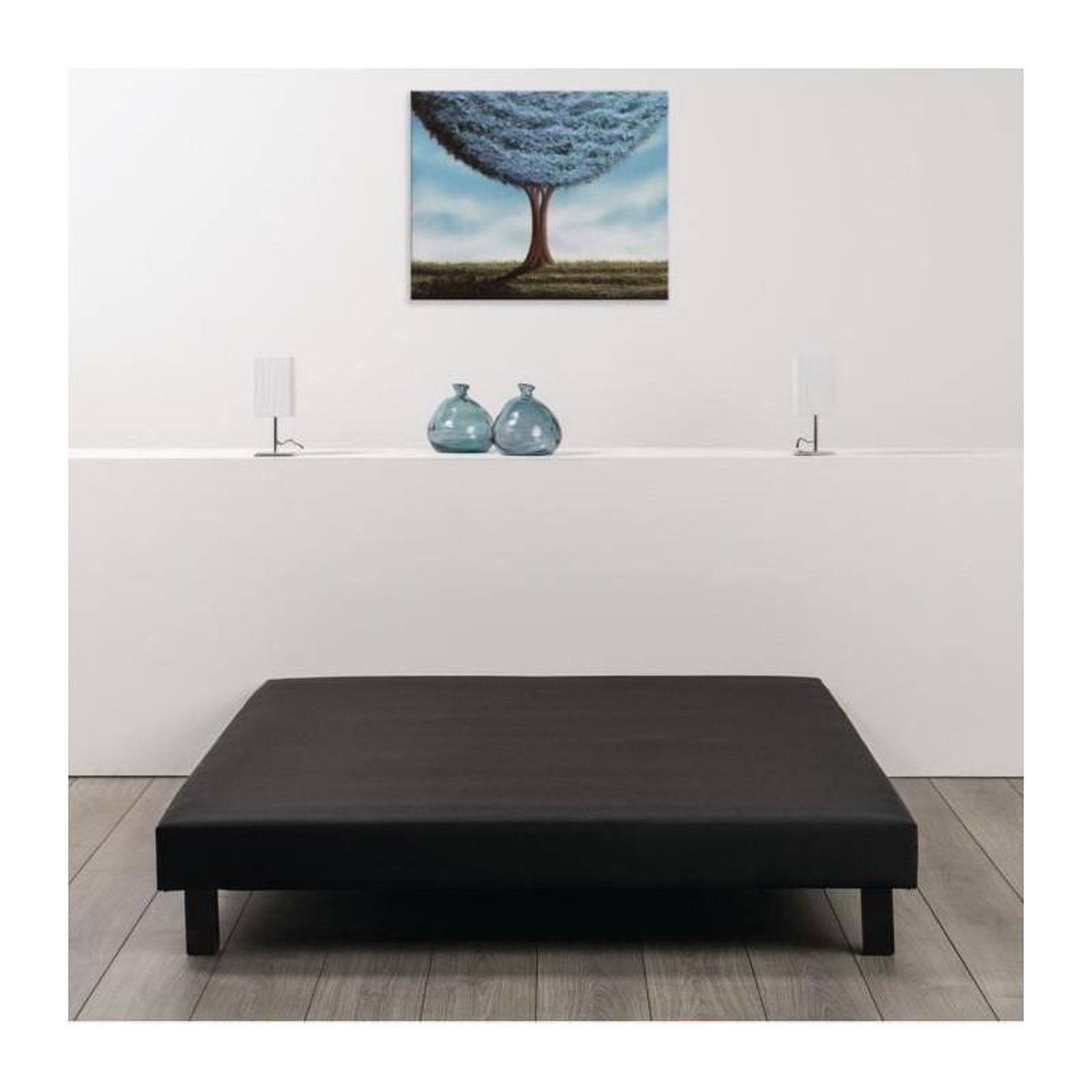 Voir la diapositive 2 : FINLANDEK Sommier tapissier a lattes 140 x 190 - Bois massif noir + pieds - FINLANDEK Rakenne