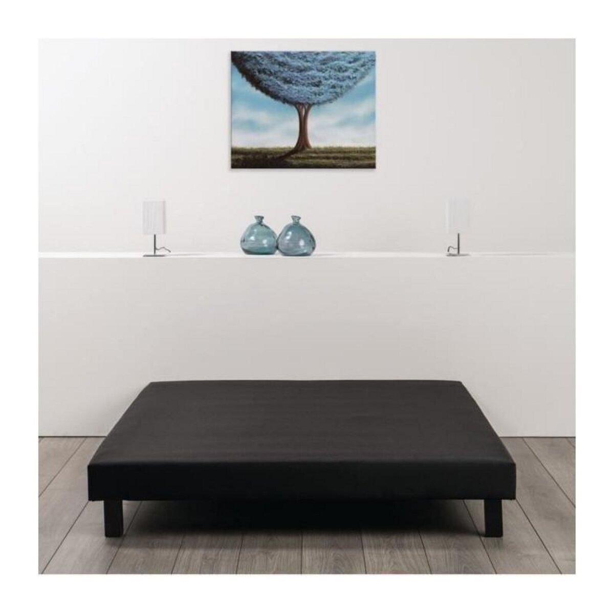 FINLANDEK Sommier tapissier a lattes 140 x 190 - Bois massif noir + pieds - FINLANDEK Rakenne