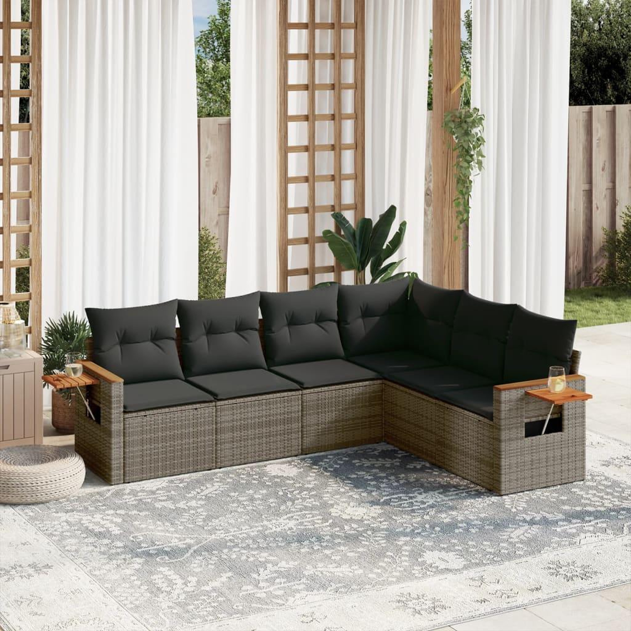 VIDAXL Salon de jardin 6 pcs avec coussins gris resine tressee