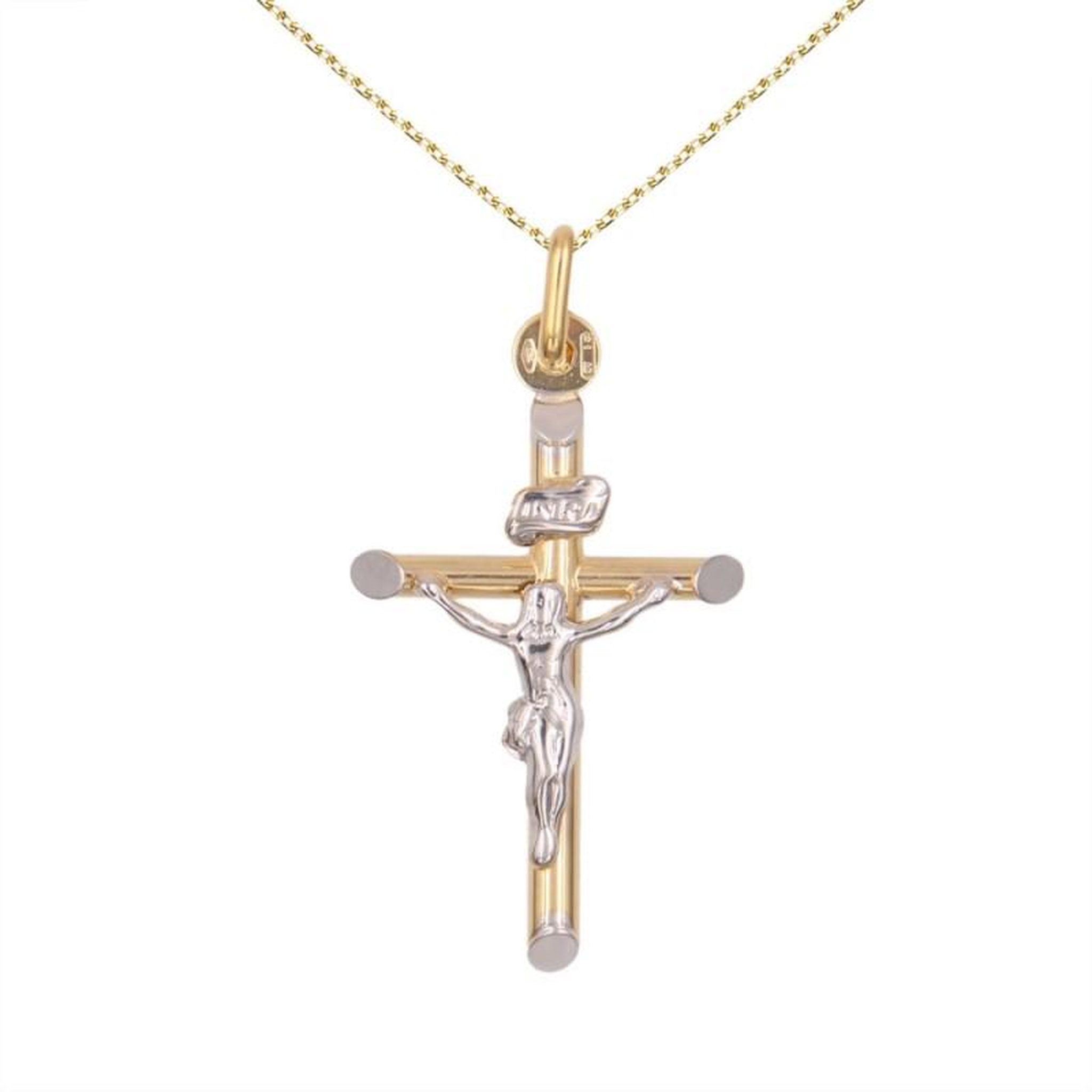 Voir la diapositive 1 : L'ATELIER D'AZUR Collier - Croix Or 18 Carats 750/000 - Christ sur la Croix - Chaine Dorée Offerte