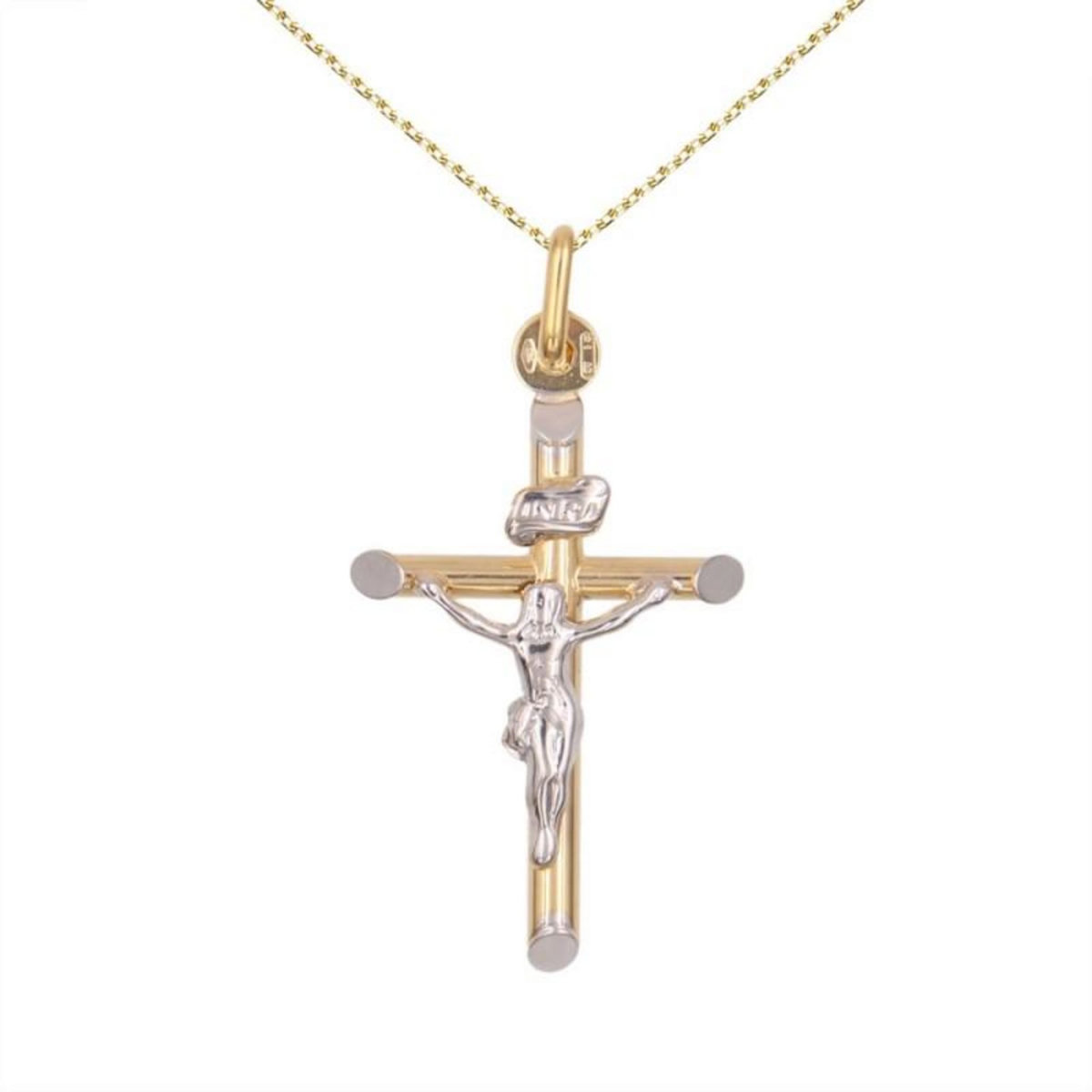L'ATELIER D'AZUR Collier - Croix Or 18 Carats 750/000 - Christ sur la Croix - Chaine Dorée Offerte