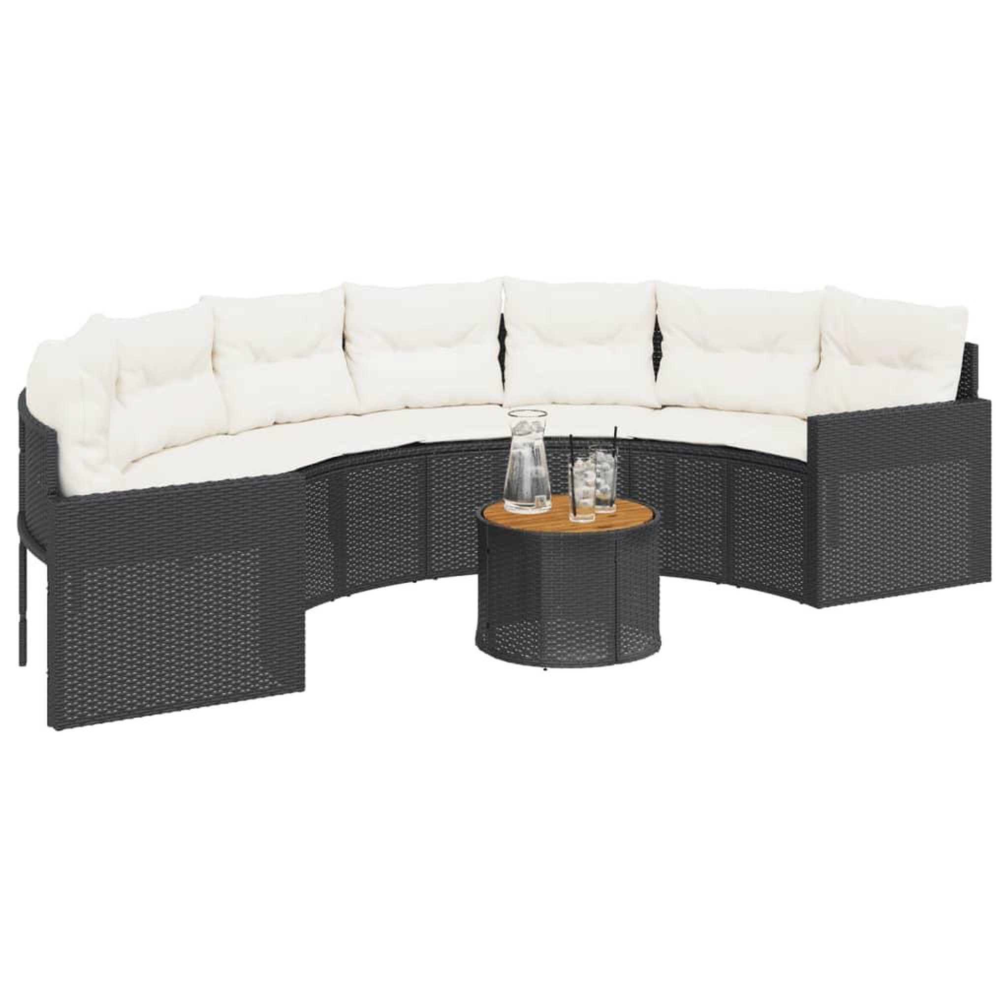Voir la diapositive 3 : VIDAXL Canape de jardin table coussins demi-rond noir resine tressee