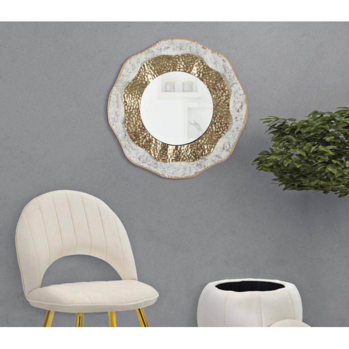 Paris Prix Miroir Mural Design  Shai  54cm Crème & Or