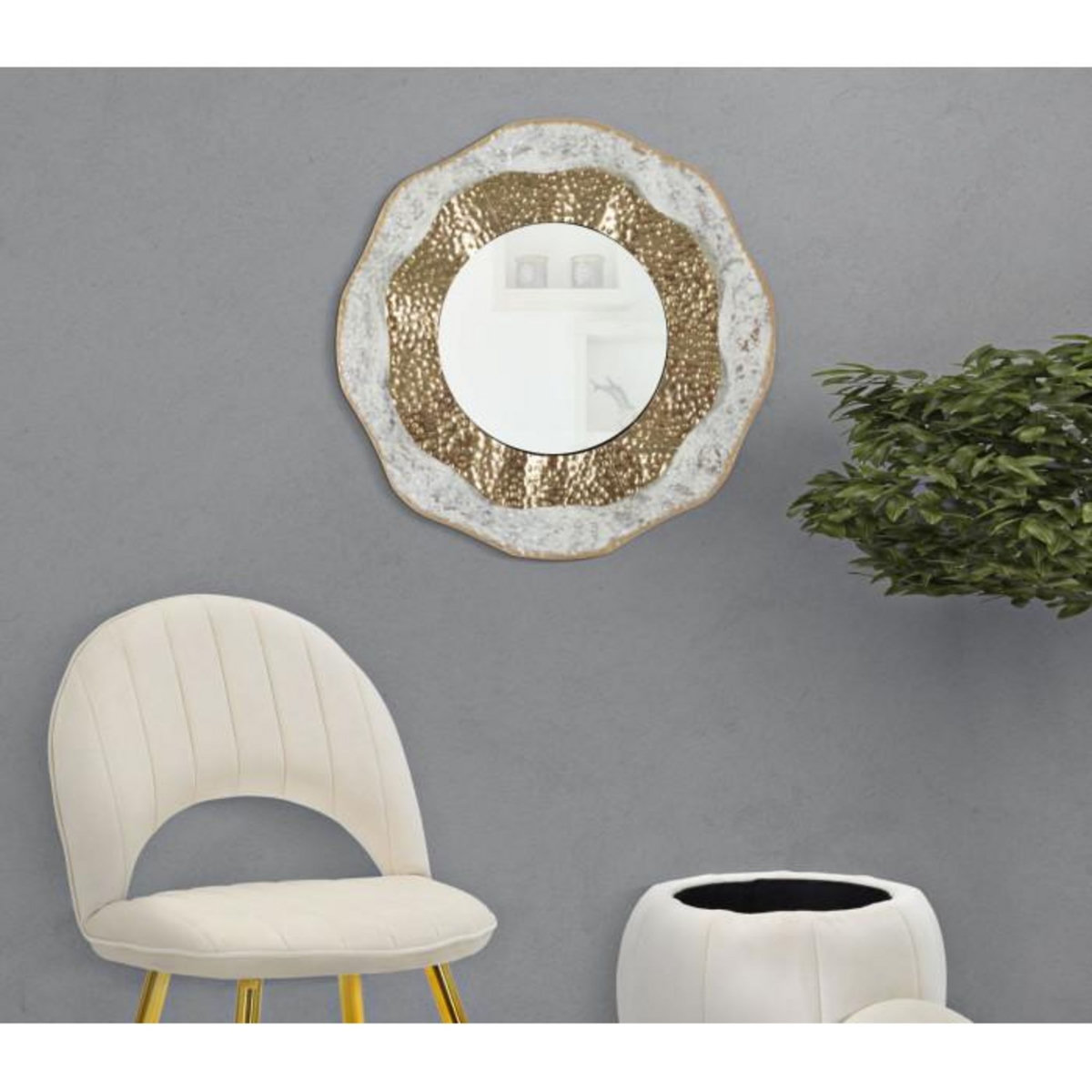 Paris Prix Miroir Mural Design  Shai  54cm Crème & Or