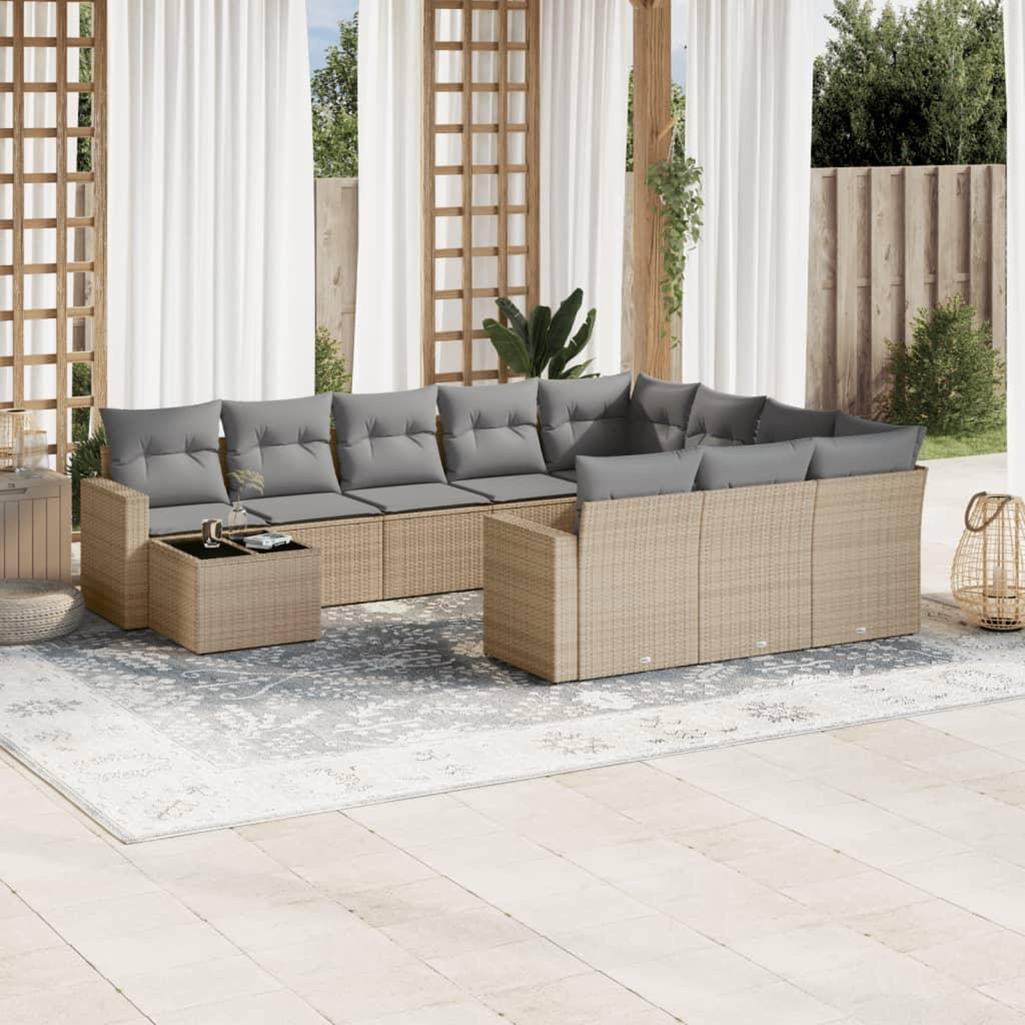 VIDAXL Salon de jardin 11 pcs avec coussins beige resine tressee