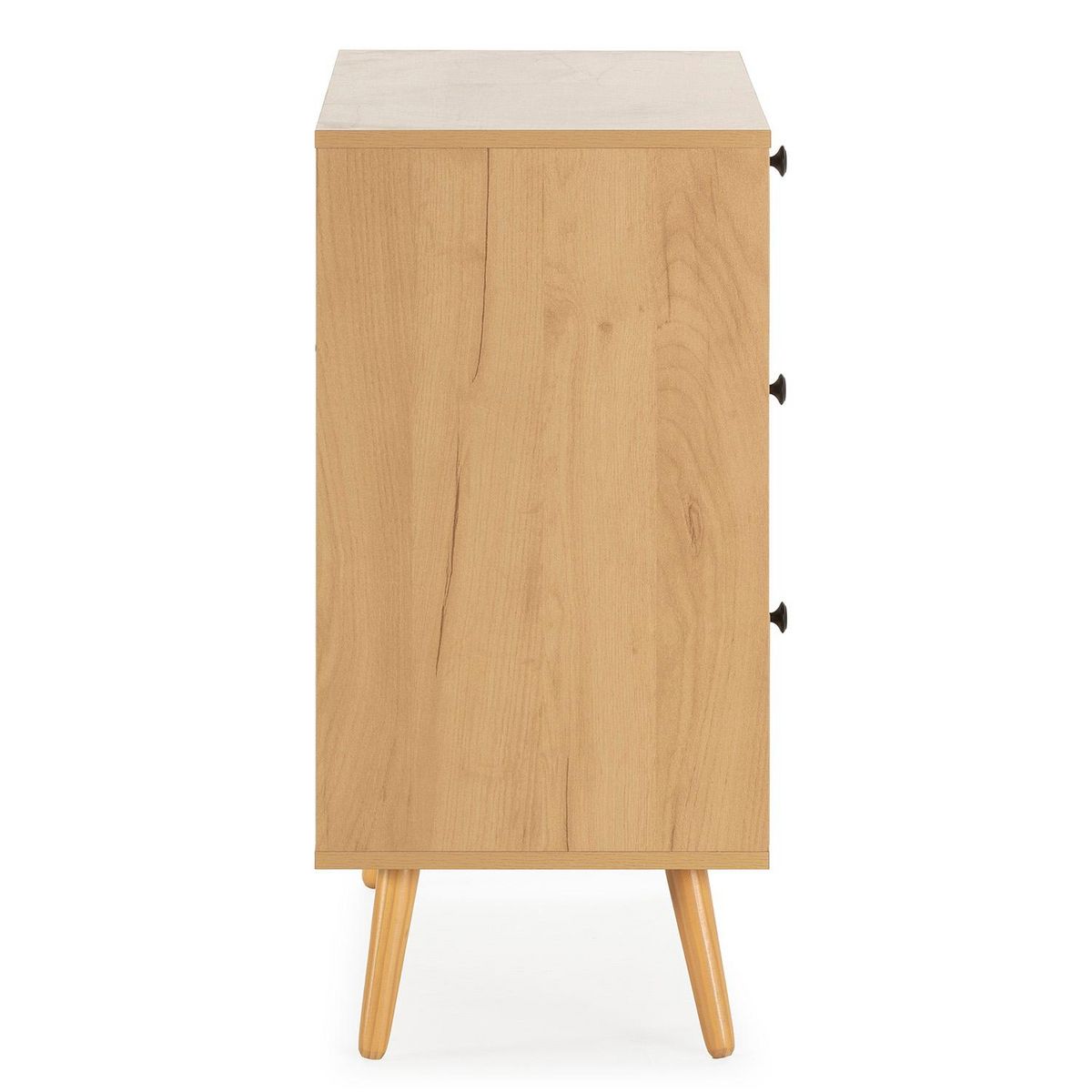VS VENTA-STOCK Commode nuit Bella 3 tiroirs couleur chêne avec rotin naturel