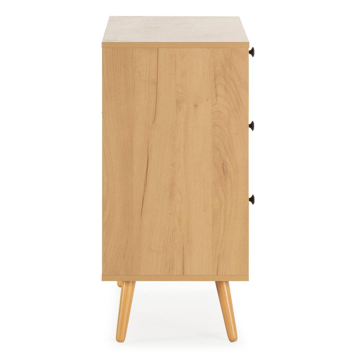 VS VENTA-STOCK Commode nuit Bella 3 tiroirs couleur chêne avec rotin naturel
