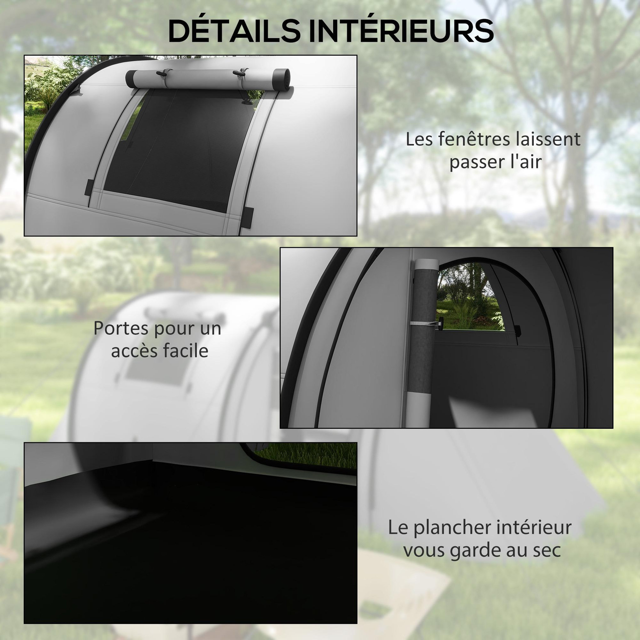 Voir la diapositive 6 : OUTSUNNY Tente de camping 3-4 pers. Étanchéité 3000 mm chambre salon sac gris