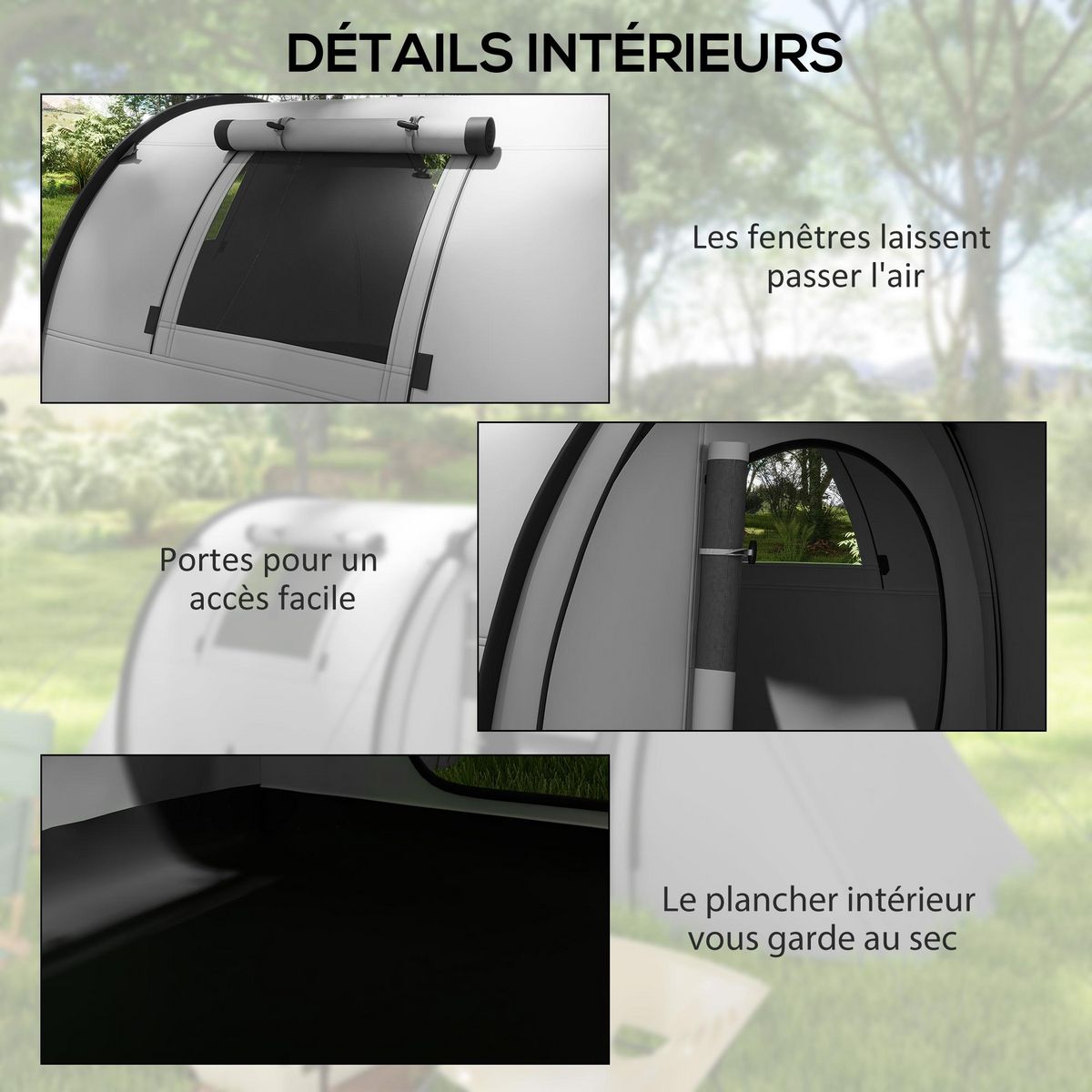 OUTSUNNY Tente de camping 3-4 pers. étanchéité 3000 mm chambre salon sac gris