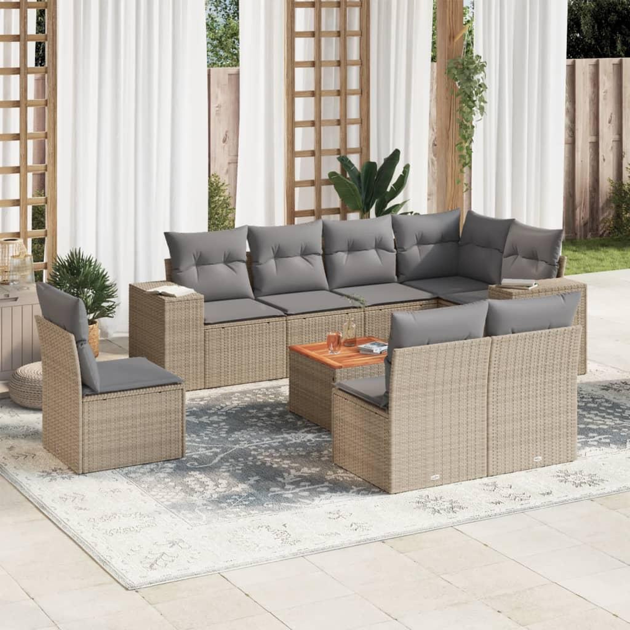 VIDAXL Salon de jardin avec coussins 9 pcs beige resine tressee
