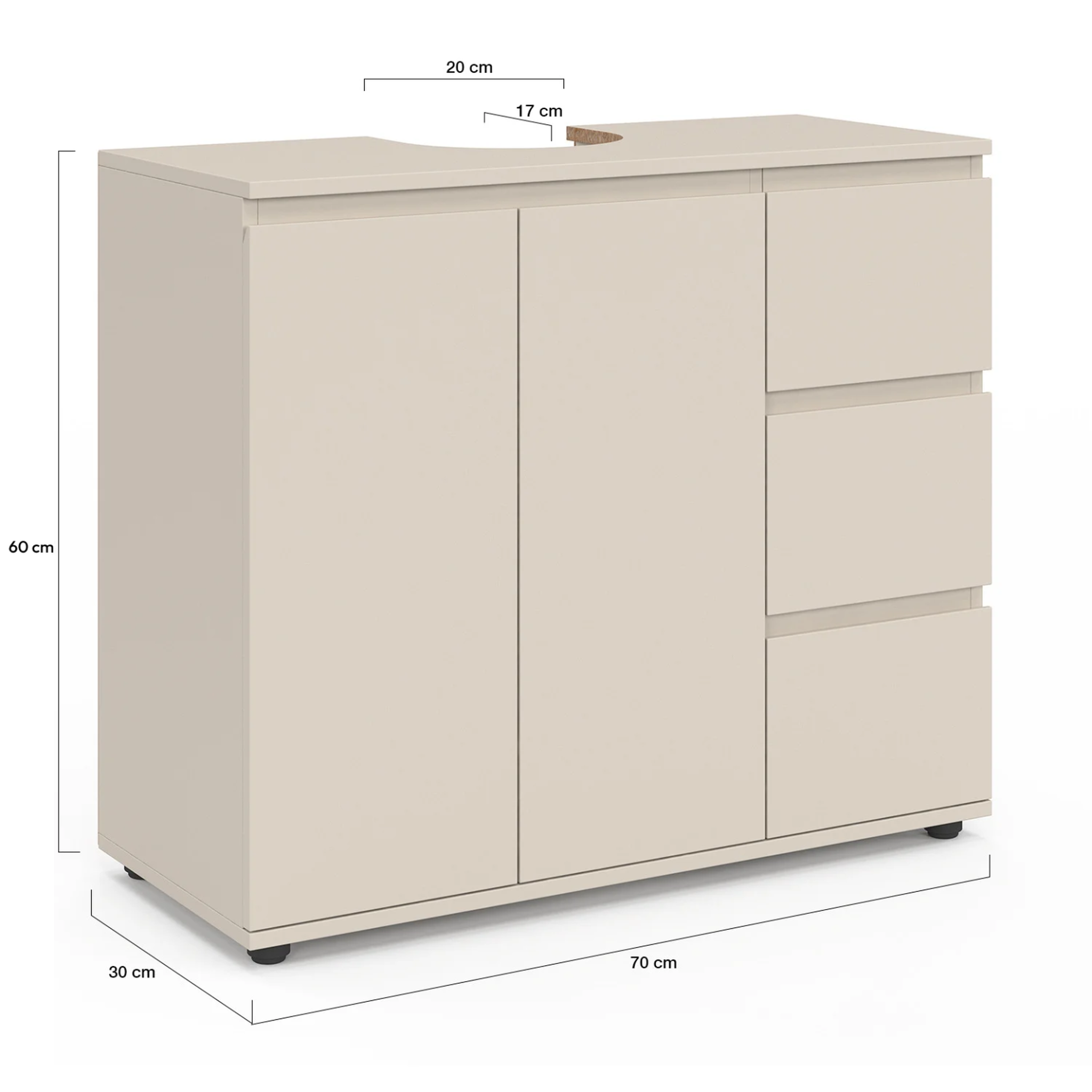 Voir la diapositive 6 : ID MARKET Meuble sous lavabo salle de bain tomi avec placard et 3 tiroirs beige