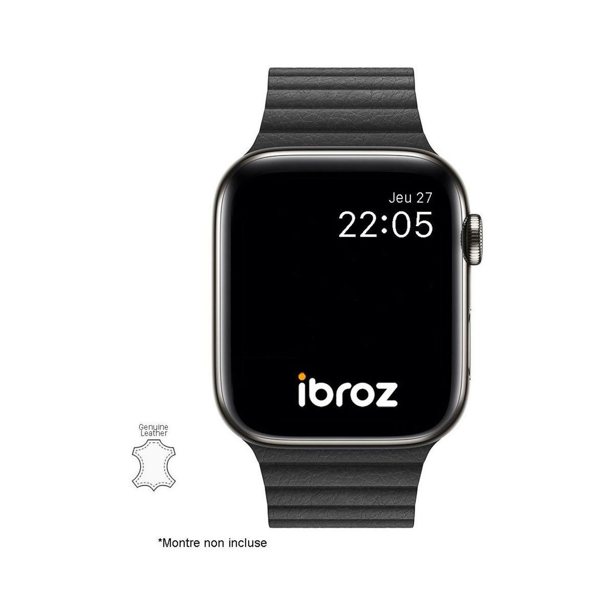 IBROZ Bracelet Apple Watch Cuir Loop 42/44/45mm noir