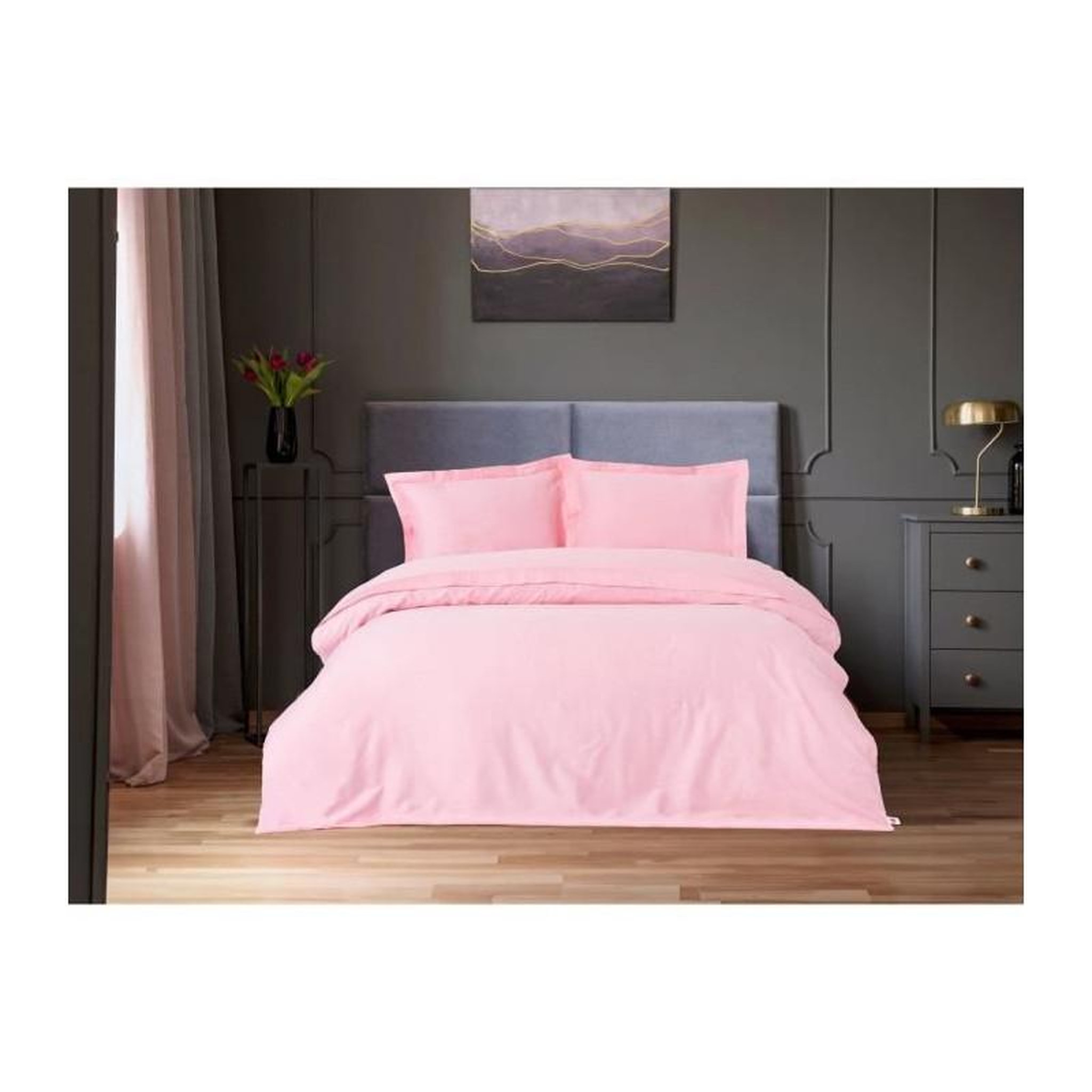GENERIQUE Parure de lit - 129CTN63977 - 1 housse de couette 220 x 240 cm + 2 taies d'oreiller 60 x 60 cm - Satiné 100% coton - Rose
