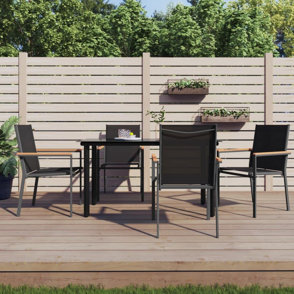VIDAXL Chaises de jardin lot de 4 noir 55x61,5x90cm textilene et acier