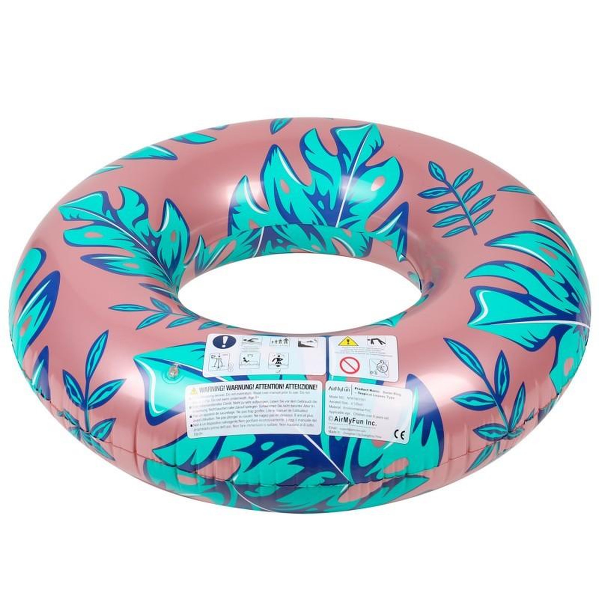 Voir la diapositive 3 : AIRMYFUN Bouée Gonflable Ronde XXL pour Piscine & Plage Ultra Confort, Flotteur Deluxe - Plantes Tropicales ø108cm