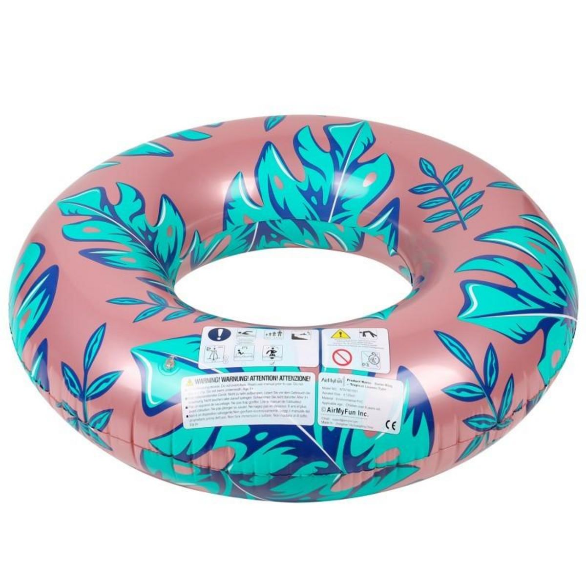 AIRMYFUN Bouée Gonflable Ronde XXL pour Piscine & Plage Ultra Confort, Flotteur Deluxe - Plantes Tropicales ø108cm