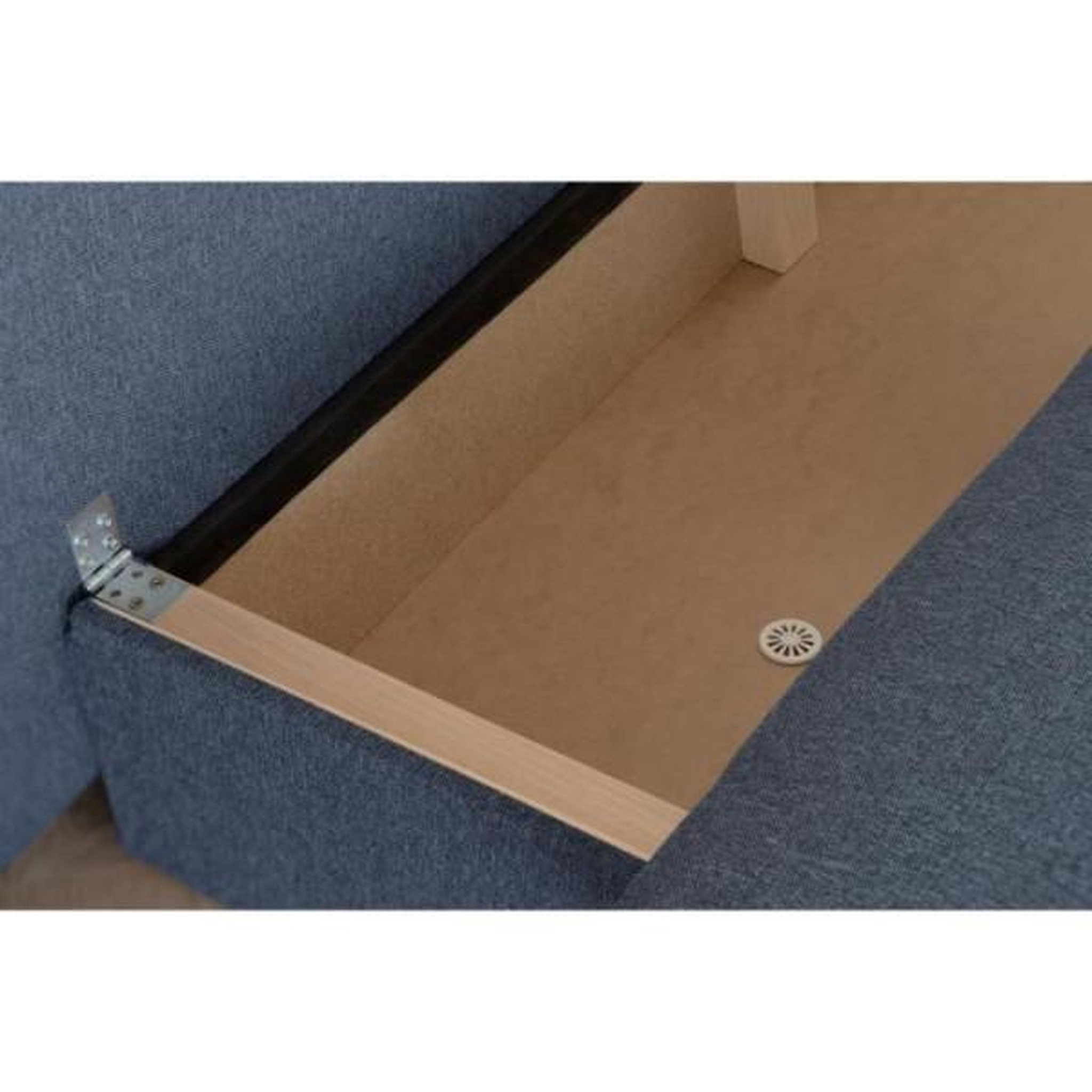 Voir la diapositive 4 : Banquette convertible - 3 places - NAOTO - Tissu bleu foncé - Coffre de rangement - 202 x 98 x 98 cm