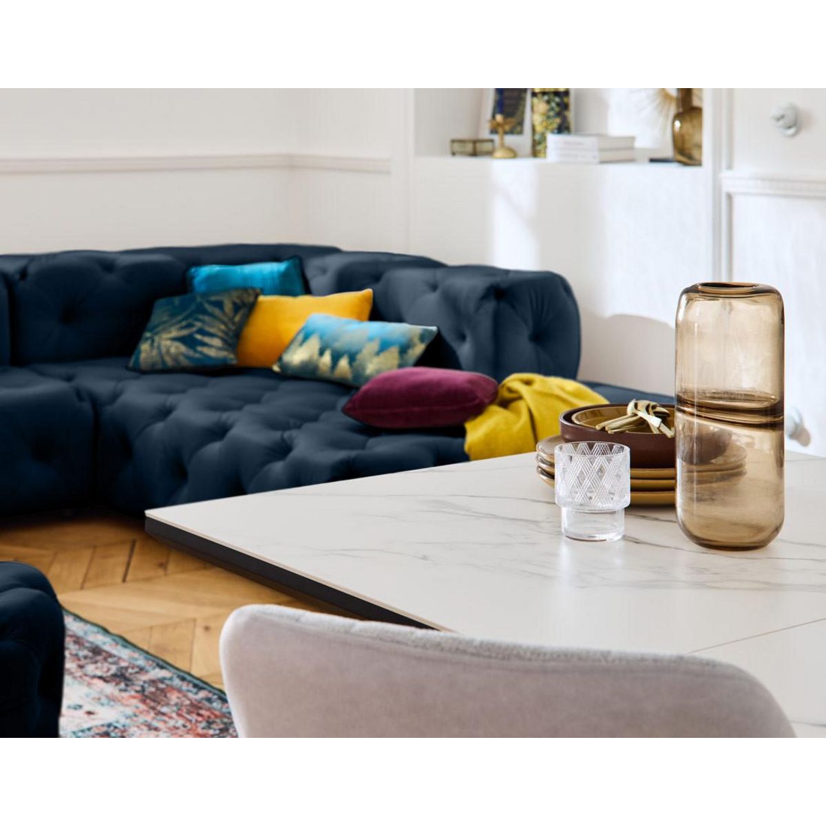 LISA DESIGN Gallata - canapé chesterfield d'angle droit - 5 places - en velours