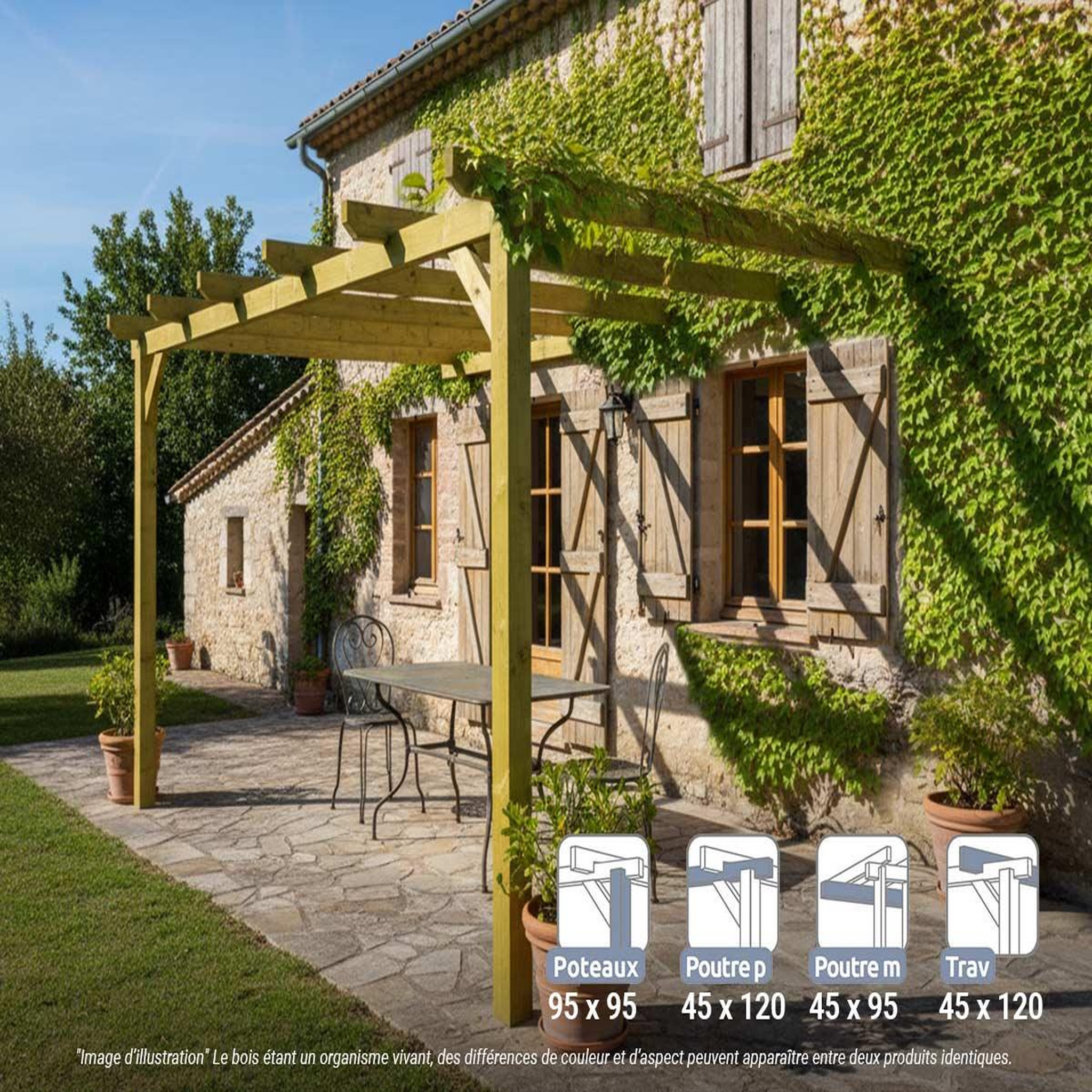 JARDIDECO Pergola adossée en bois massif narbonne 420 x 300 cm - maderland