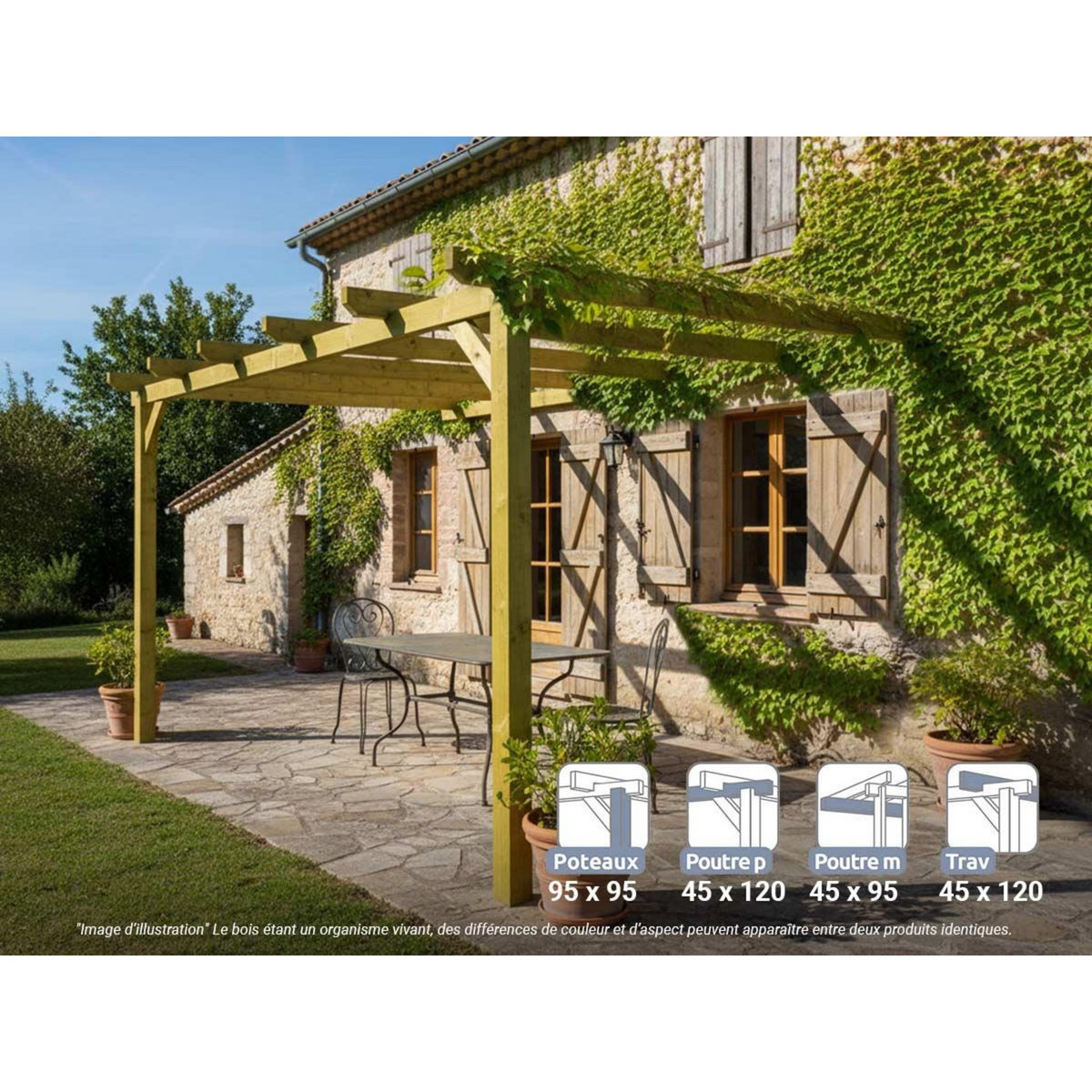 JARDIDECO Pergola adossée en bois massif Narbonne 420 x 300 cm - Maderland