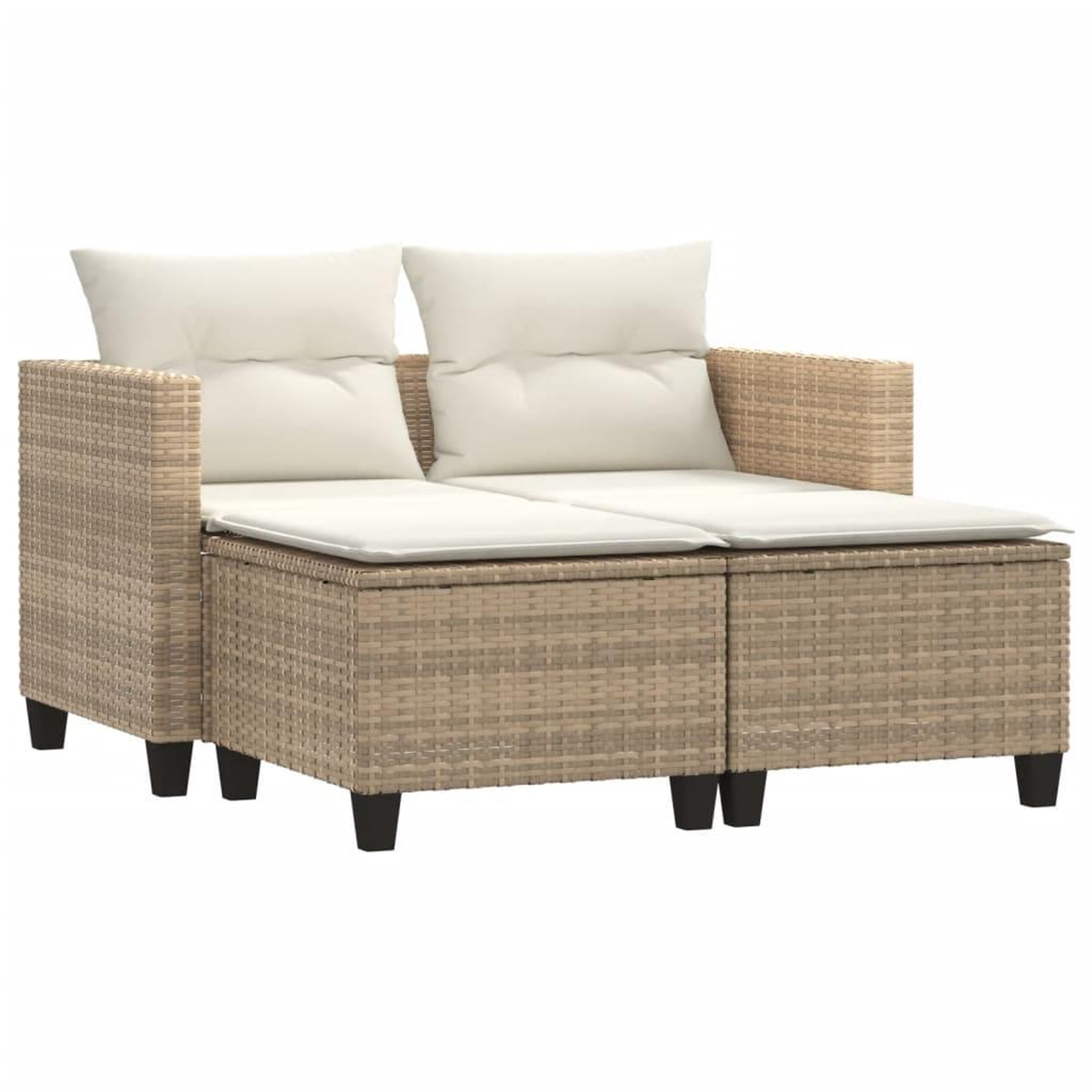 Voir la diapositive 2 : VIDAXL Canape de jardin 2 places avec tabourets beige resine tressee
