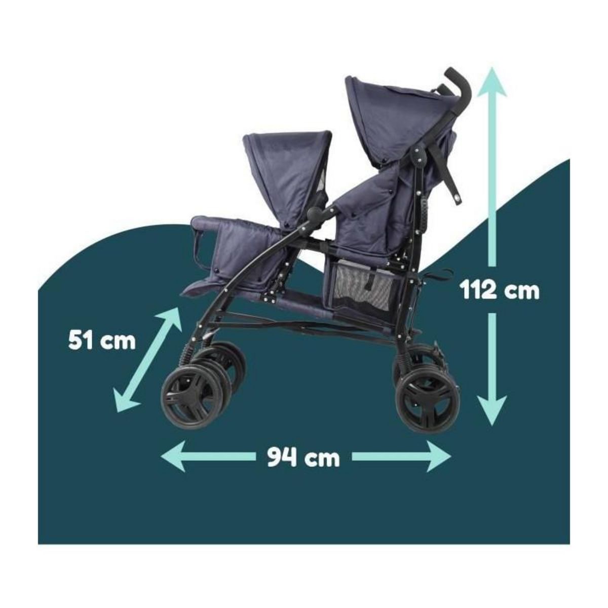 BAMBISOL Poussette canne double BAMBISOL - 6-36 mois pour le siege avant (max 15 kg) et de 0-36 mois (max 15 kg) pour le siege arriere